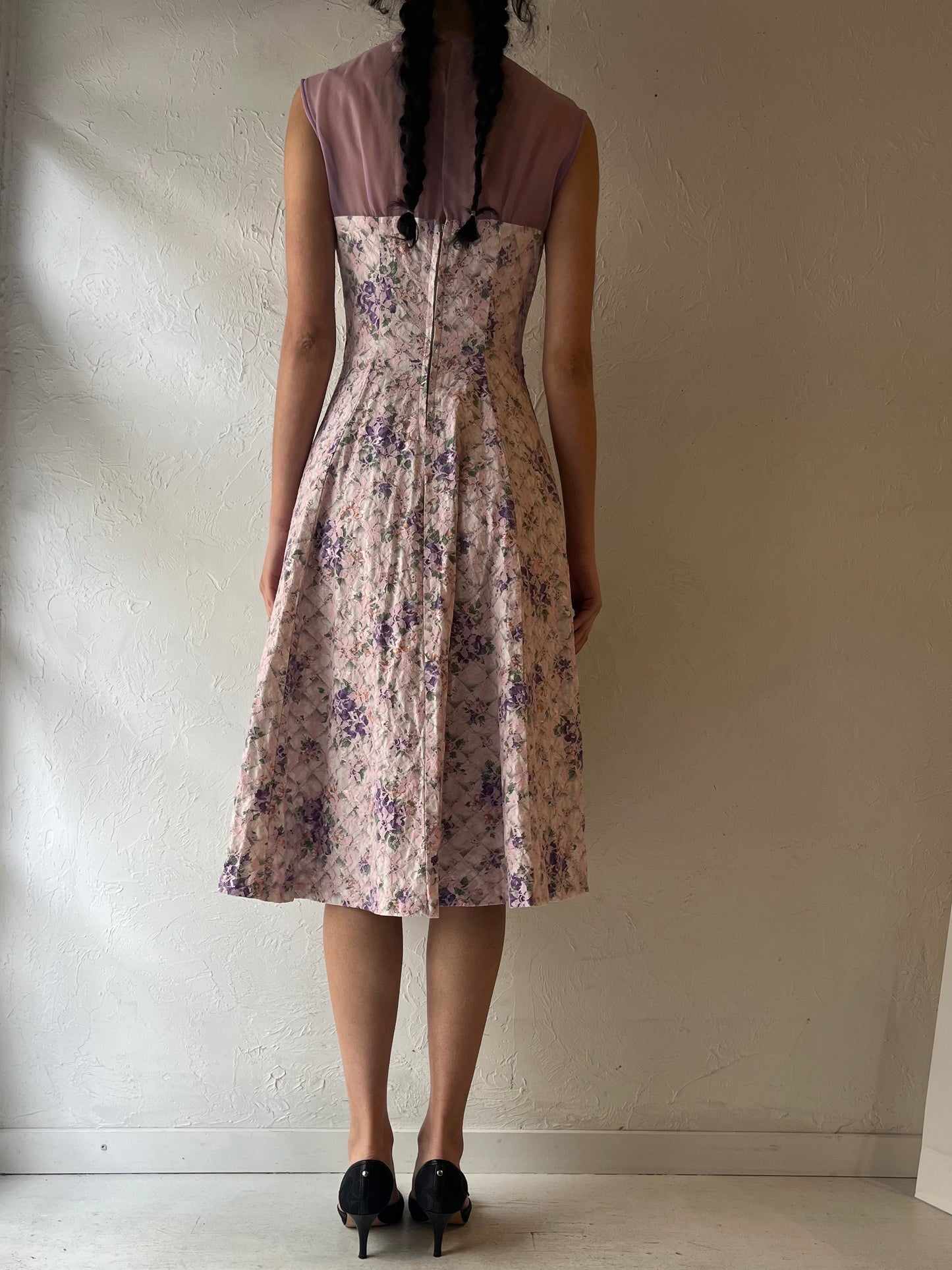 60s ‘Dress Town’ Purple Floral Lace Midi Dress / Small