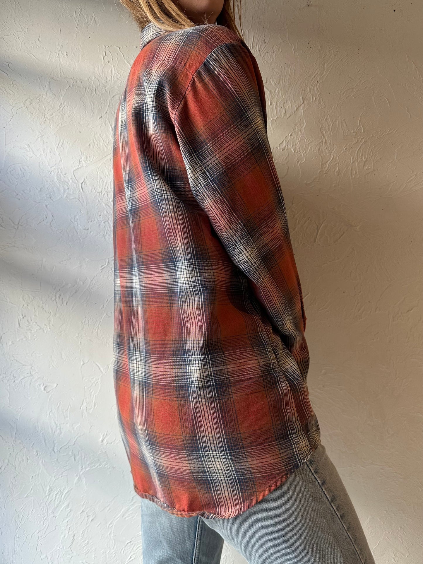 90s ‘MWG’ Orange Plaid Cotton Button Up Shirt / Medium
