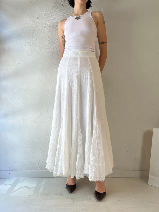 90s White Cotton Maxi Skirt / Small
