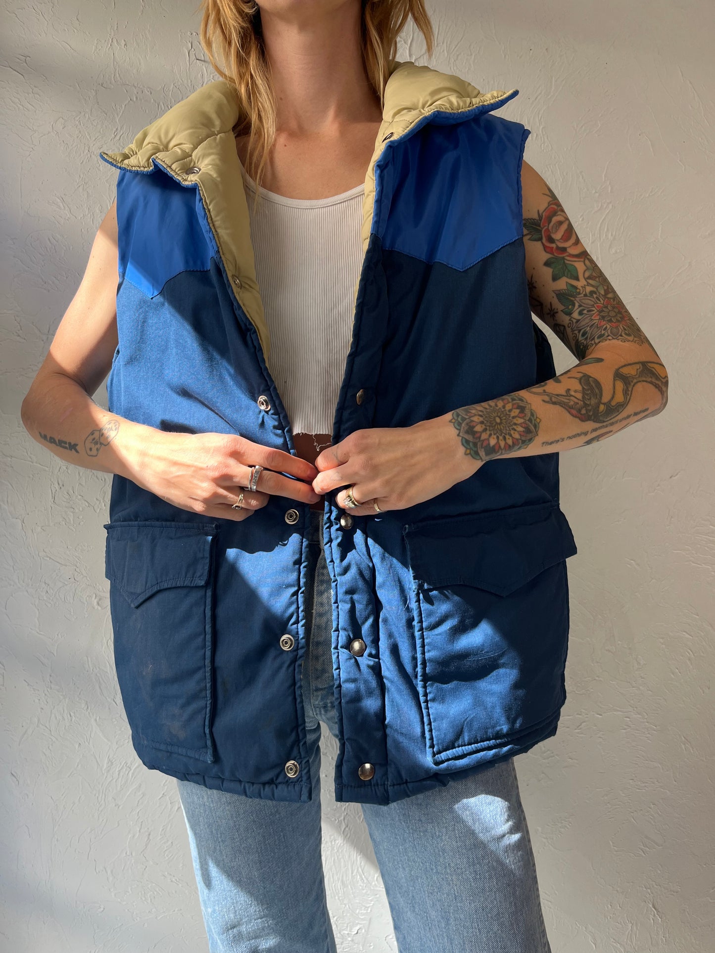80s 'Sunbuster' Navy Blue Puffer Vest / Large