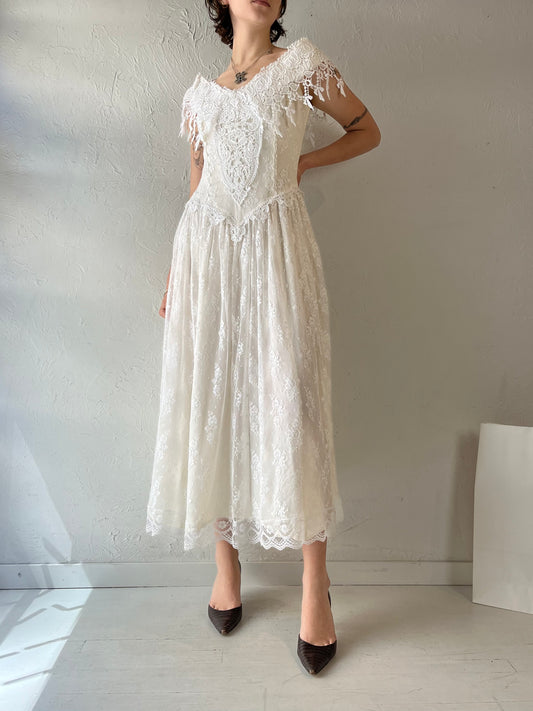 70s 80s 'Jessica McClintock' White Lace Wedding Dress / 8