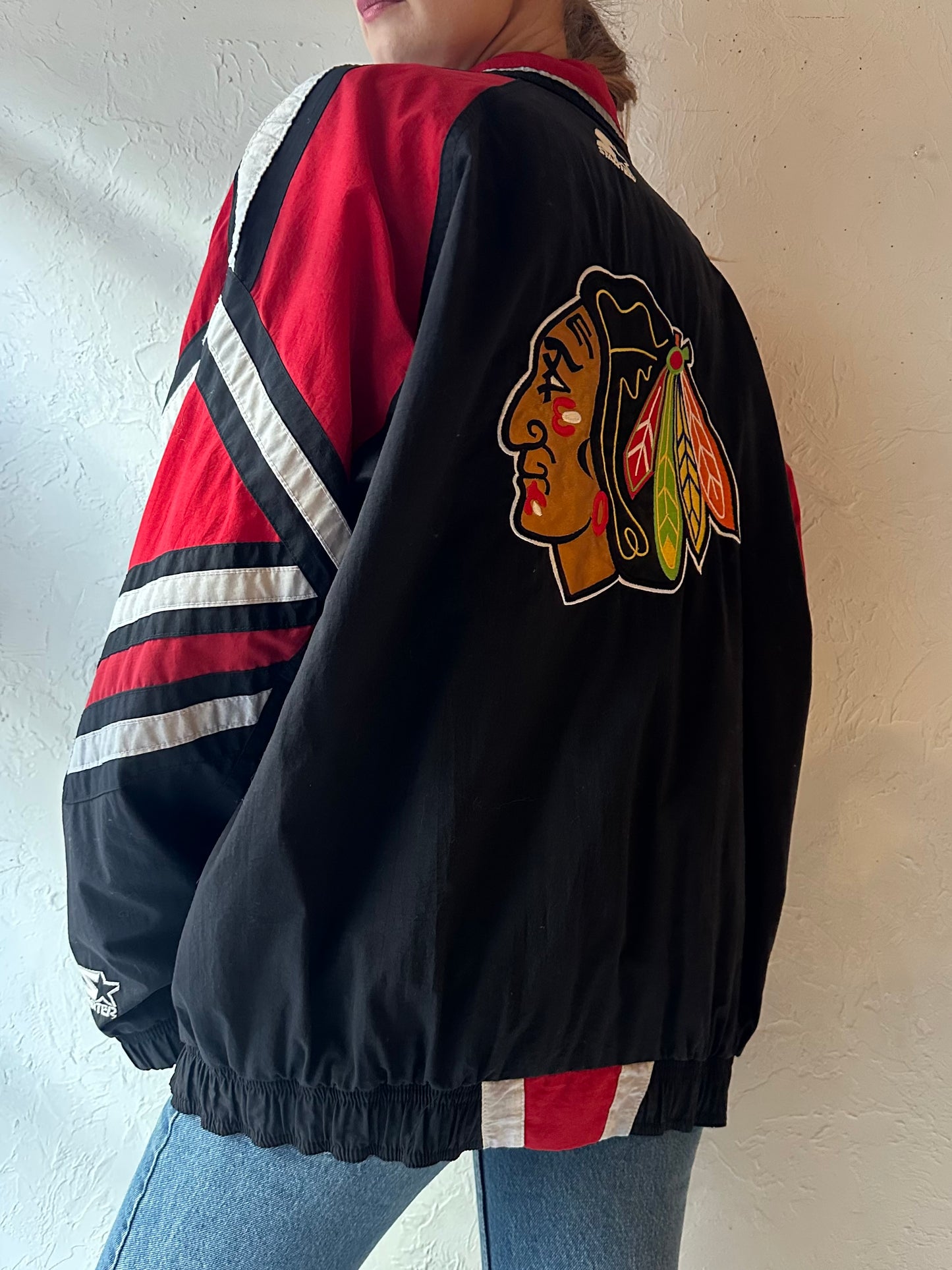 90s 'Chicago Blackhawks' Starter Jacket / Large