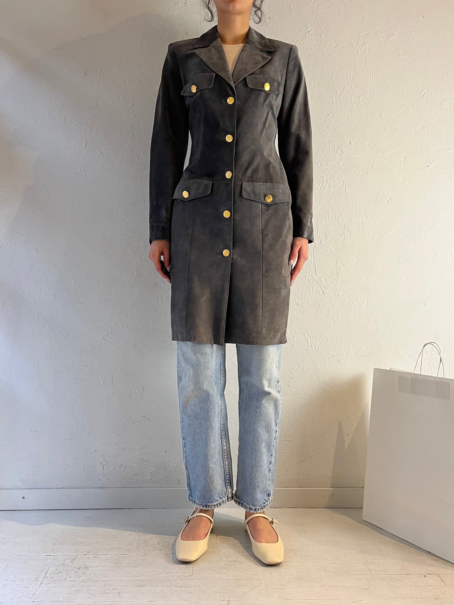 90s ‘DANIER’ Gray Suede Leather Jacket / XS