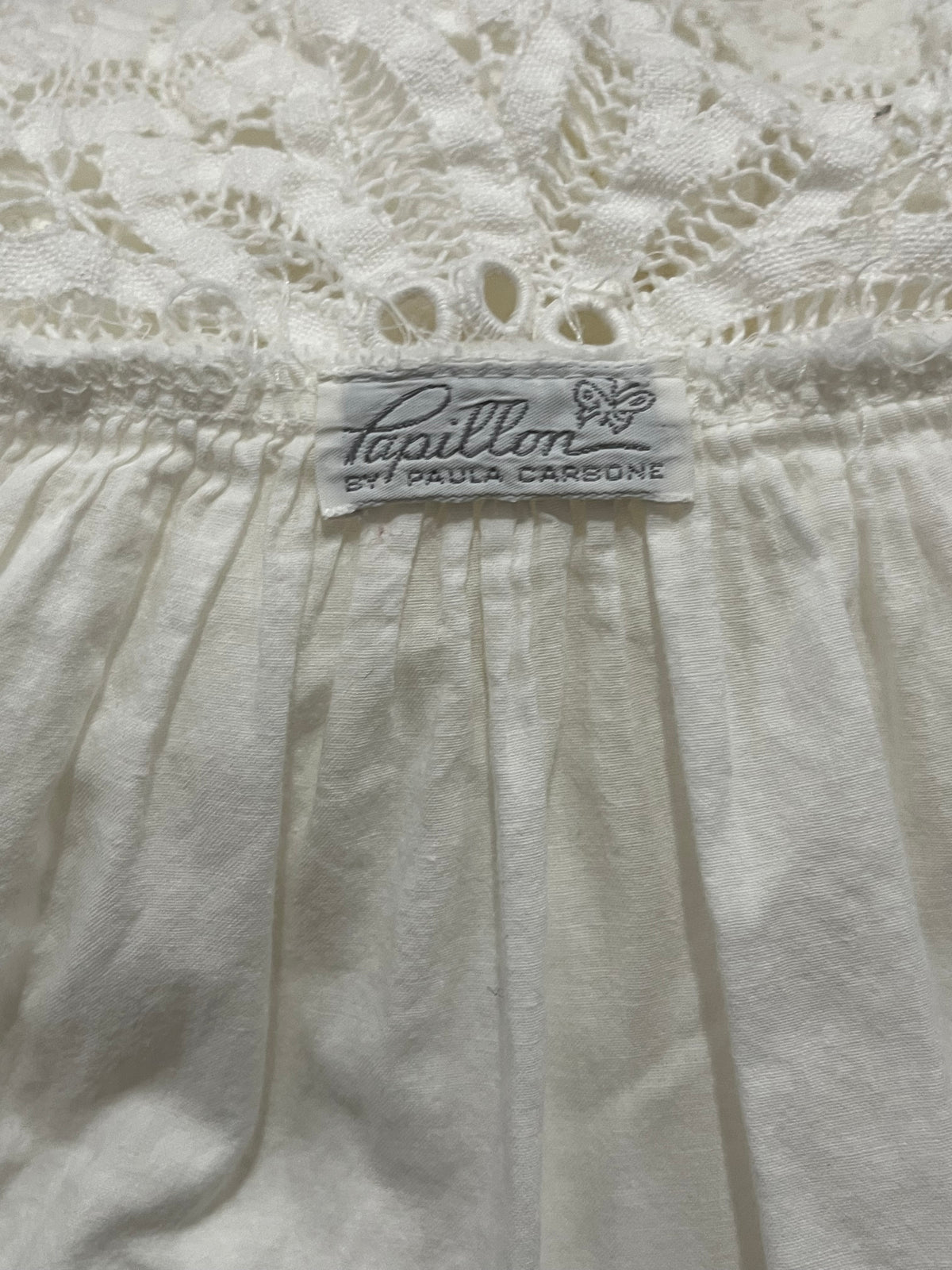 Vintage 'Papillon' White Cotton Crochet Baby Doll Dress / Small