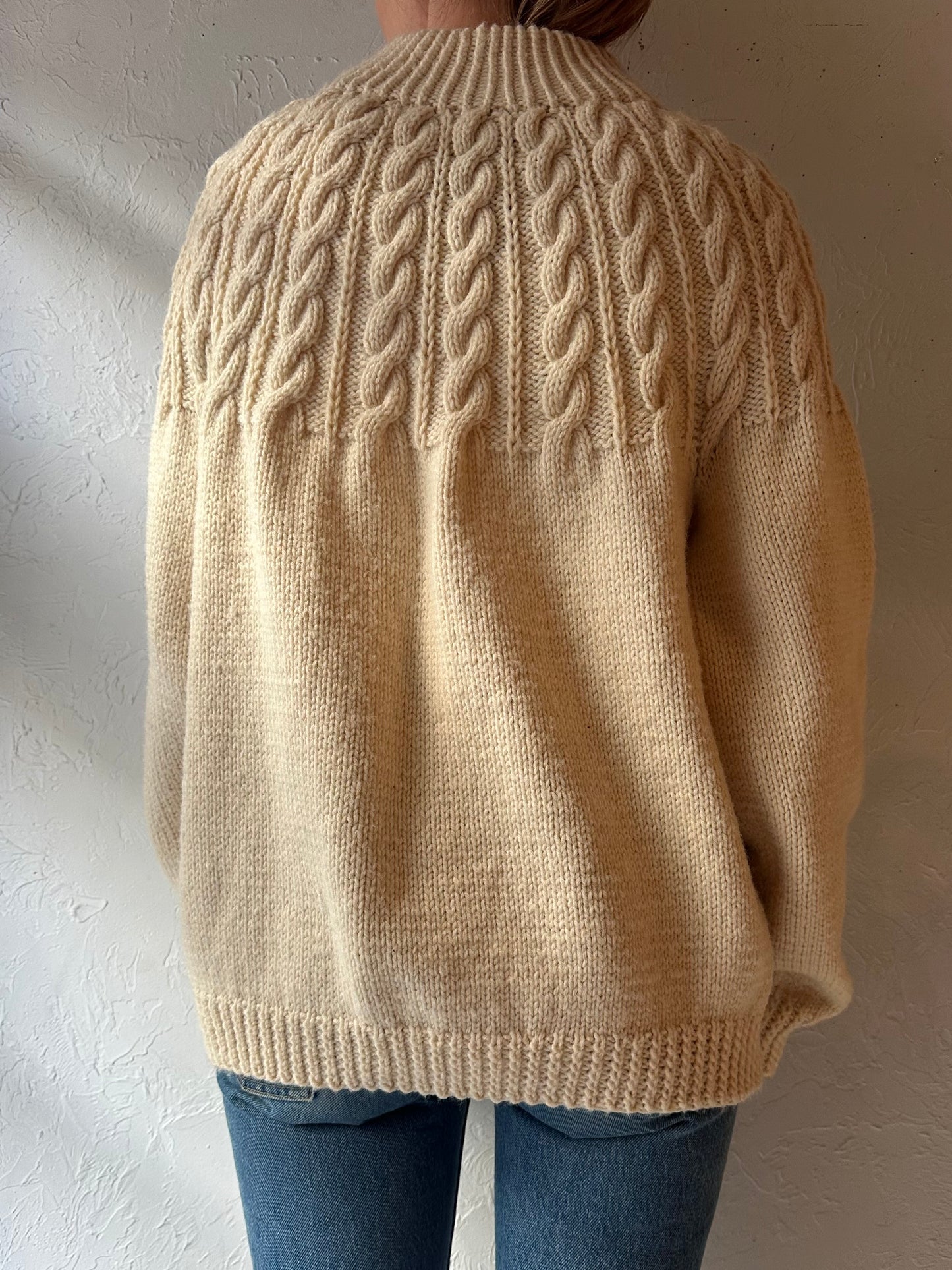 Vintage Cream Handmade Cable Knit Sweater / Small