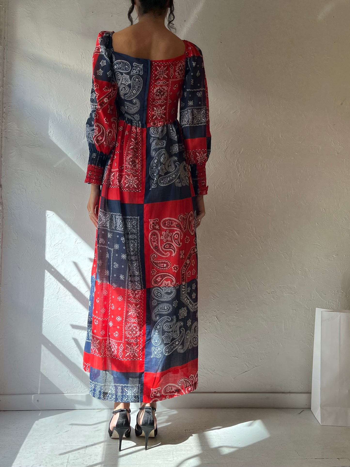 70s Patchwork Bandana Dress / Small