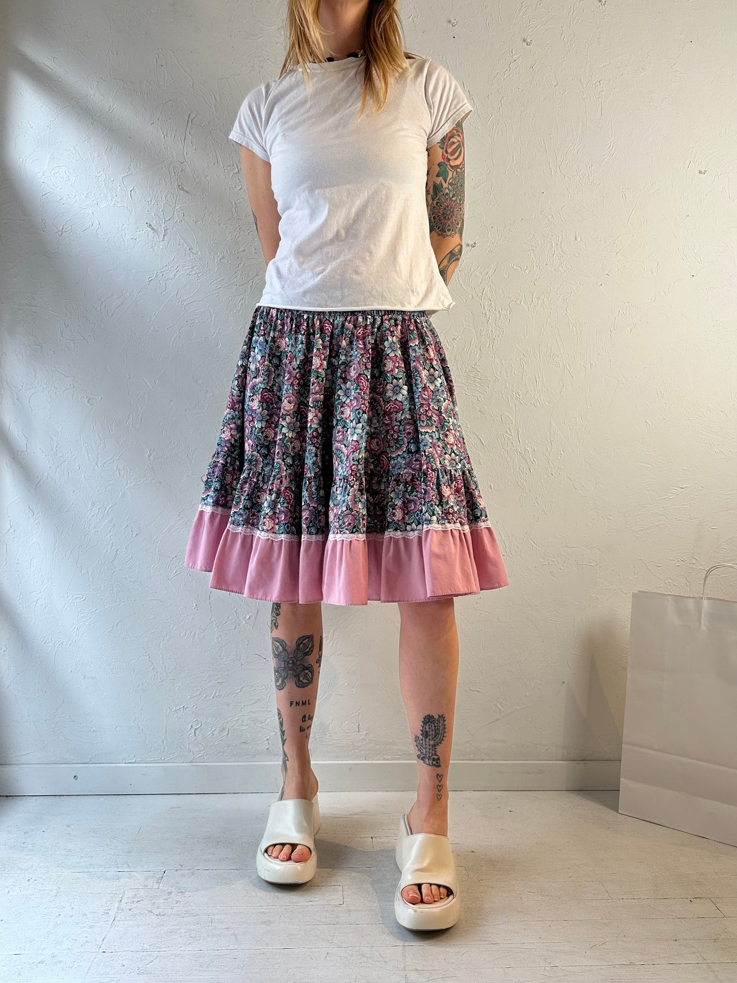 90s ‘Square Up’ Floral Midi Skirt / Medium