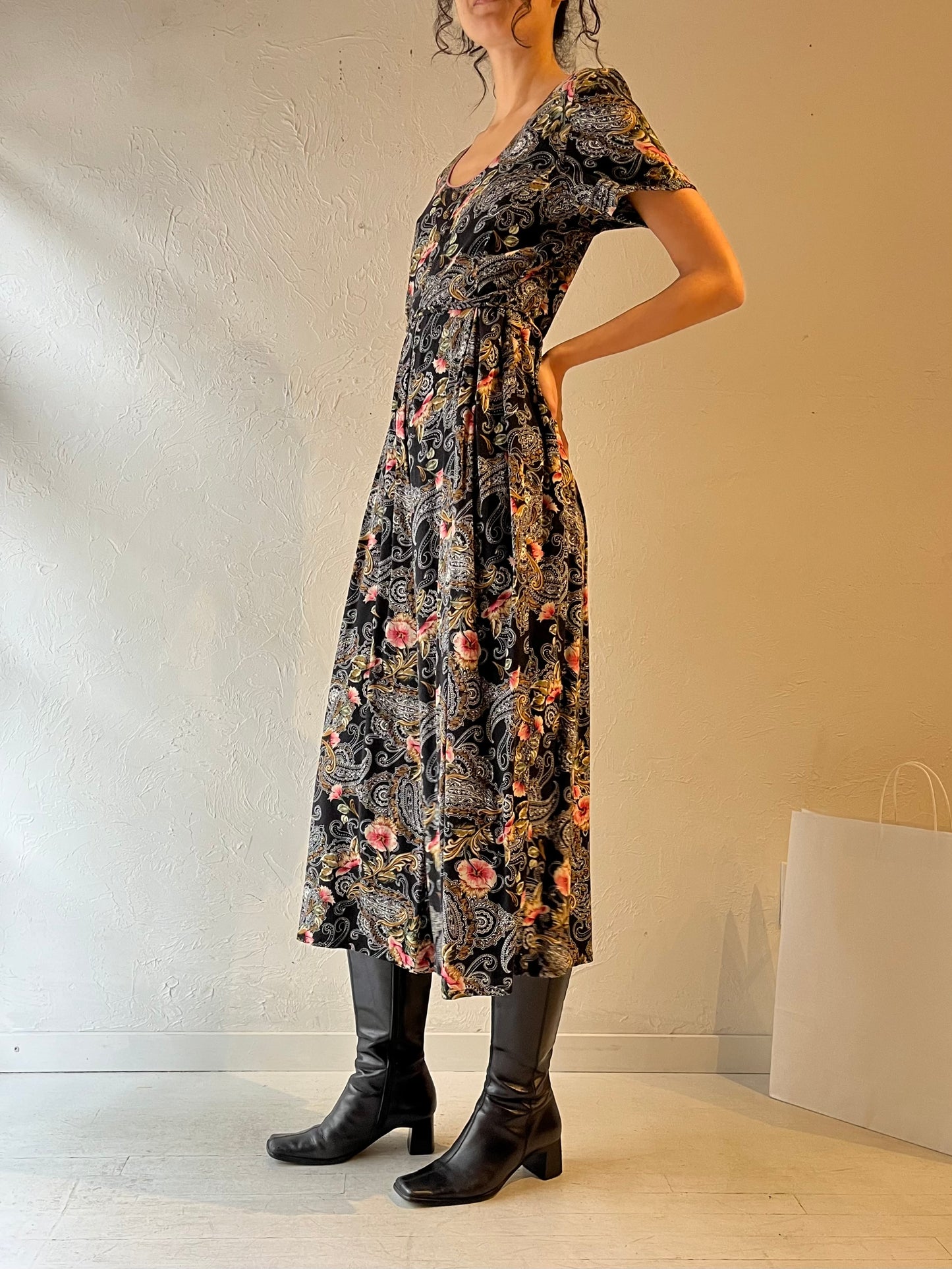 Vintage Handmade Black Paisley Floral Jumpsuit / Small