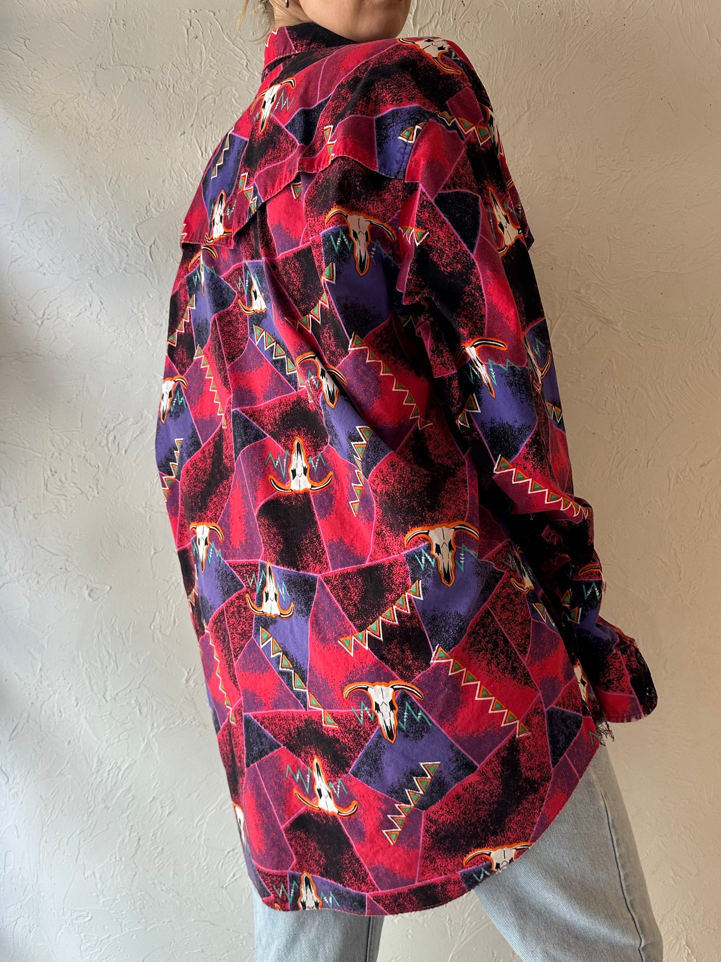 90s 'Wrangler' Patterned Western Shirt / XL