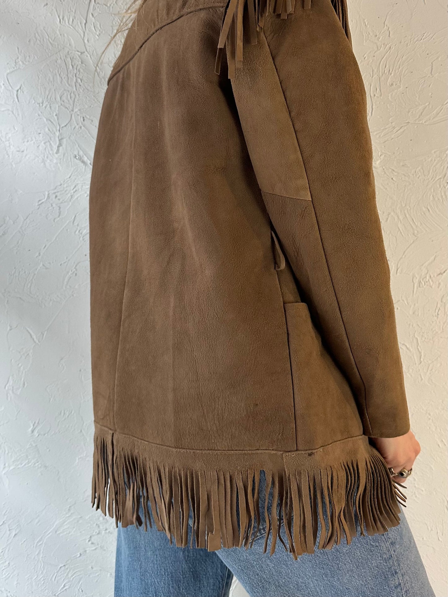 Vintage Brown Suede Leather Western Fringe Jacket / Small
