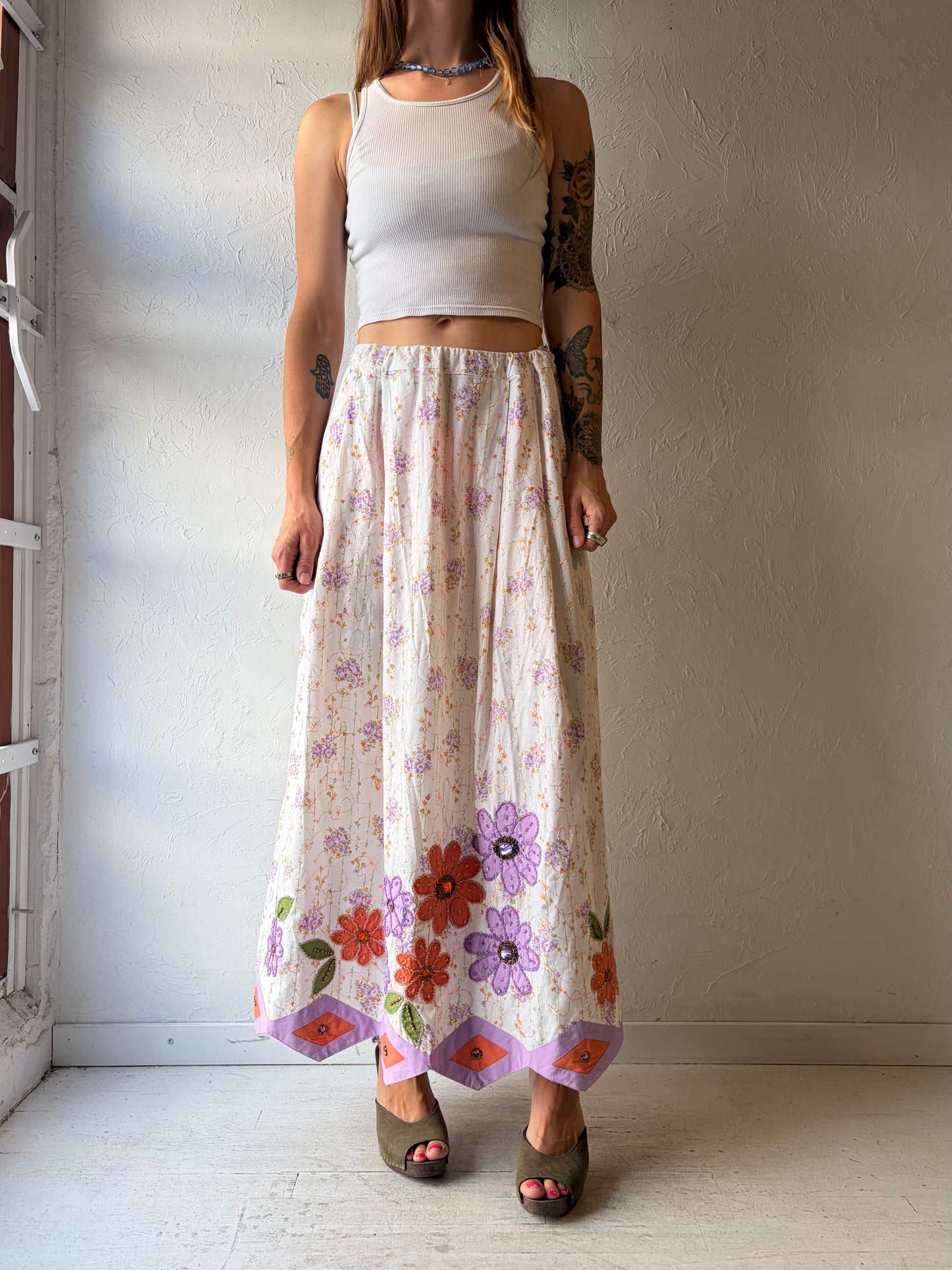 Vintage Embroidered Floral Maxi Skirt / Small - Medium
