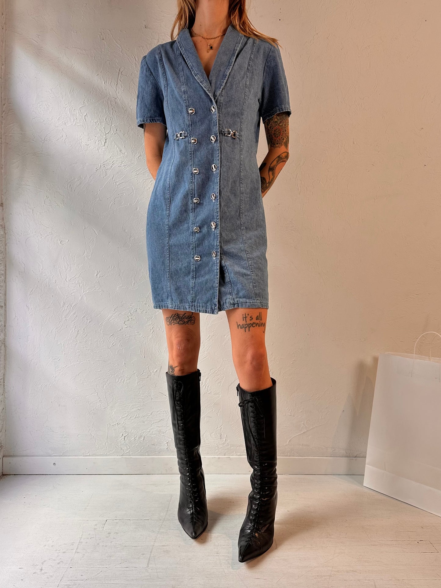 90s 'Nancy G' Denim Mini Dress / Small