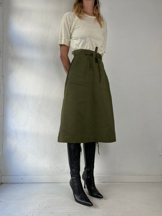 Vintage Green Cotton Poly Wrap Skirt / Small