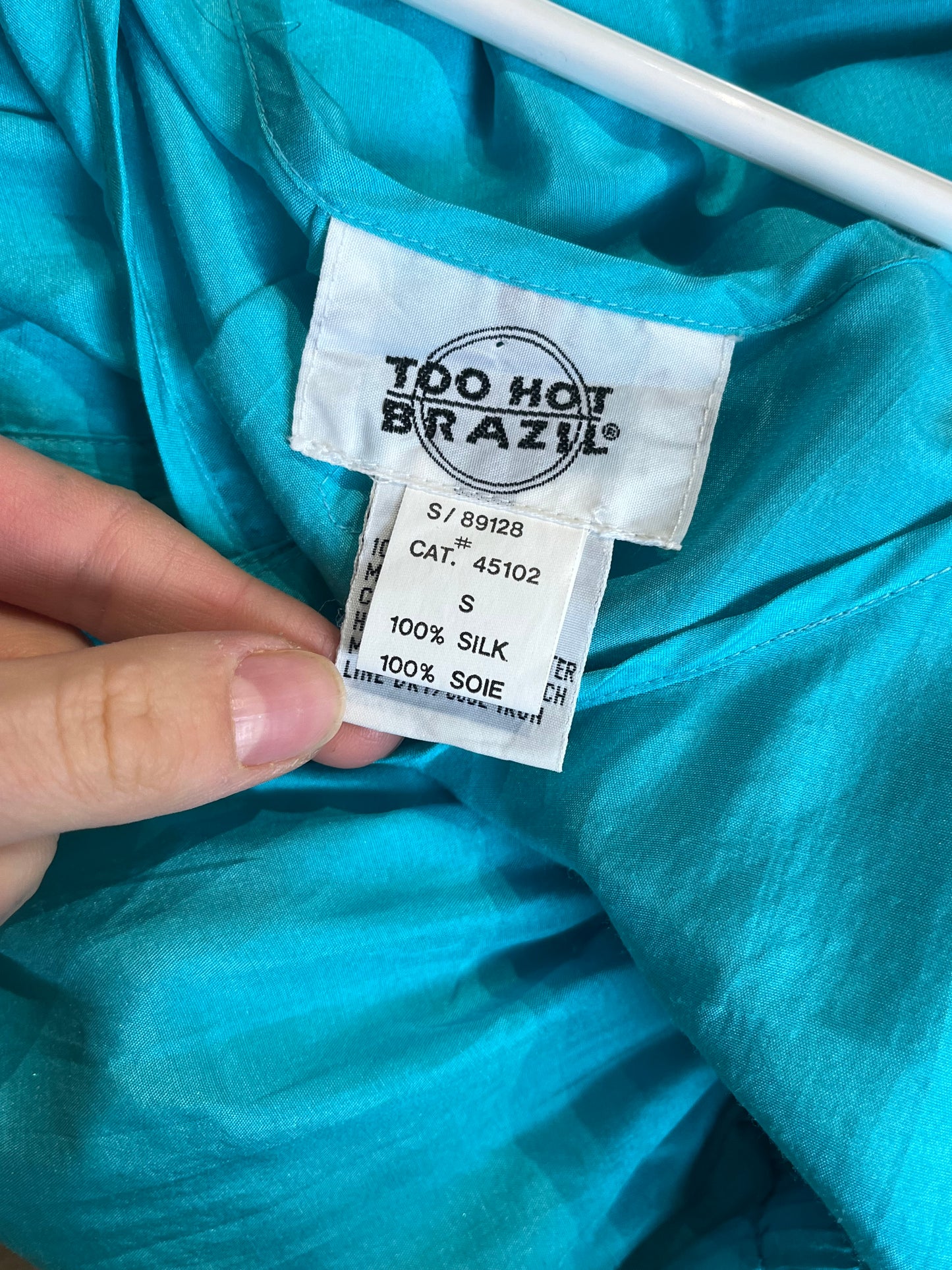 90s ‘Too Hot’ Aqua Blue Silk Jumpsuit / Small