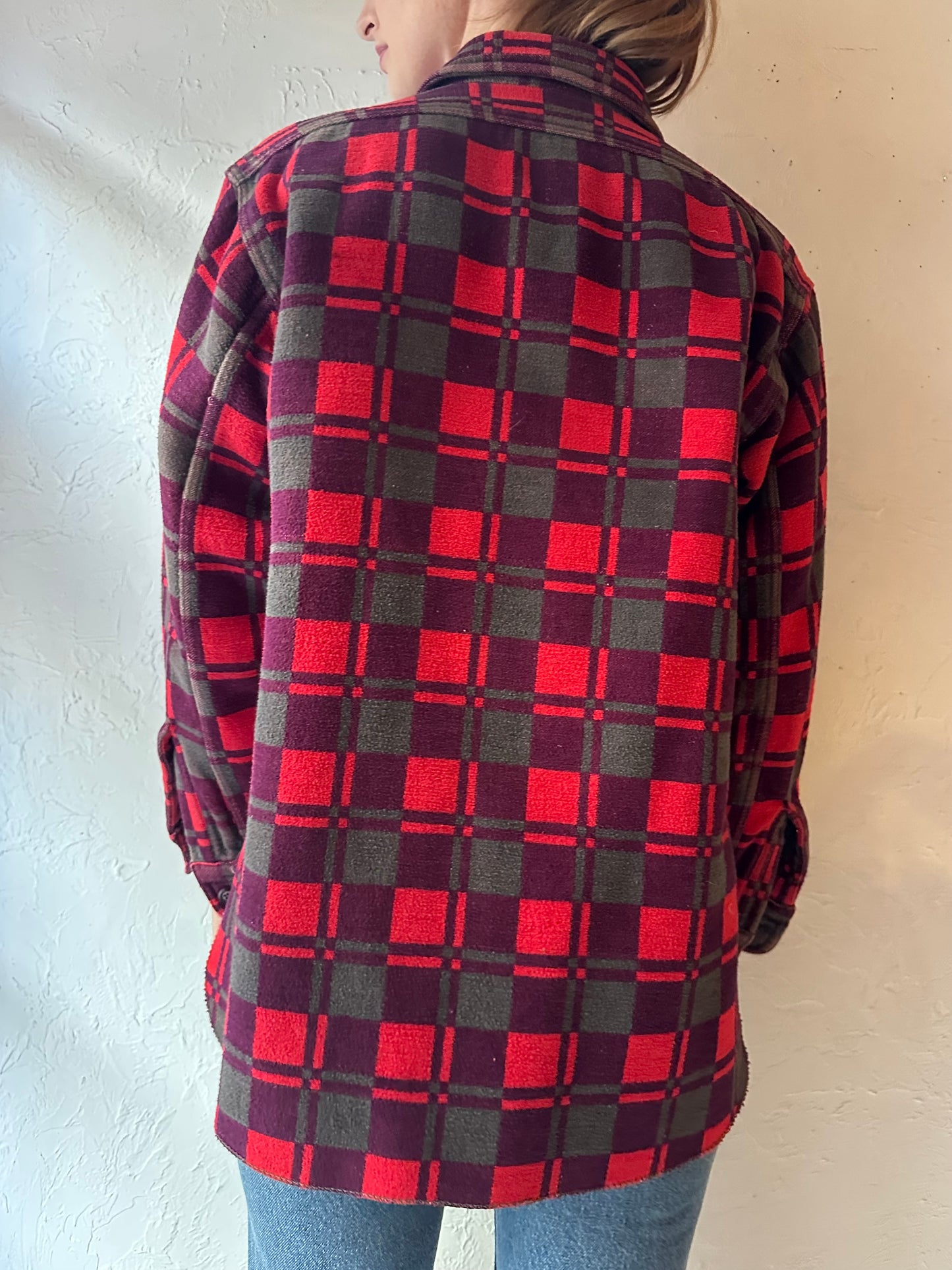 80s 'Champion' Red Plaid Flannel Shirt / Small