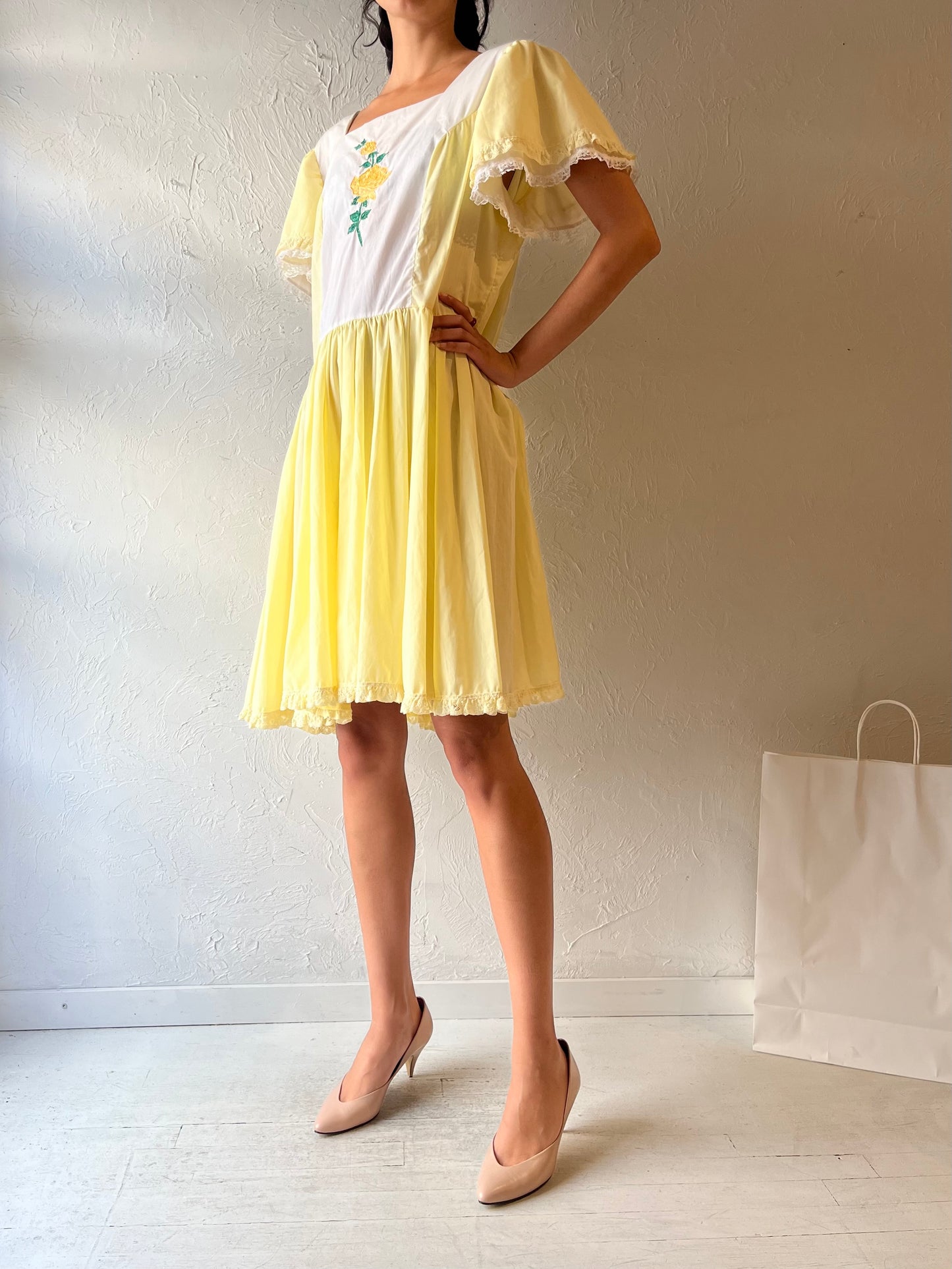 Vintage Handmade Yellow Chore Dress / Large
