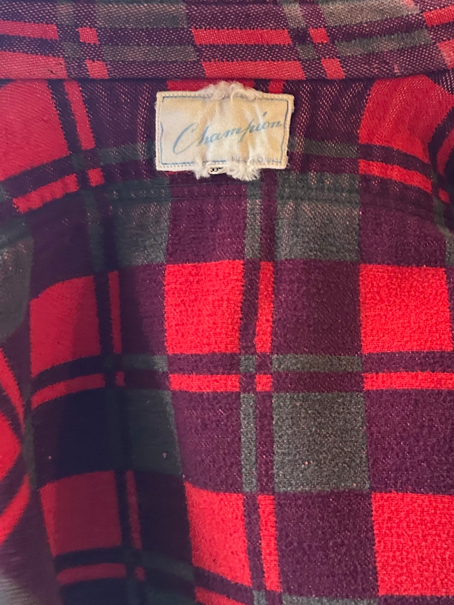 80s 'Champion' Red Plaid Flannel Shirt / Small
