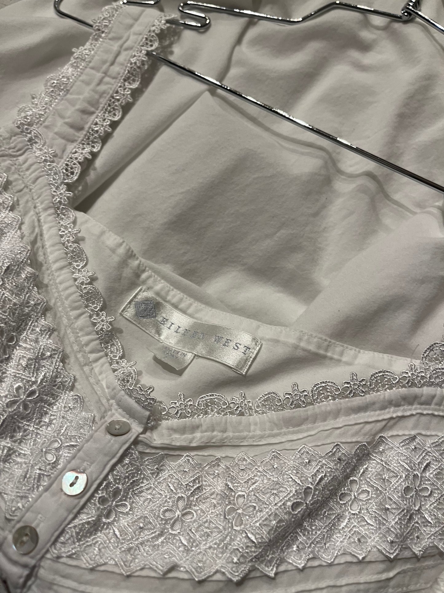 90s ‘Eileen West’ White Cotton Mini Dress / Large