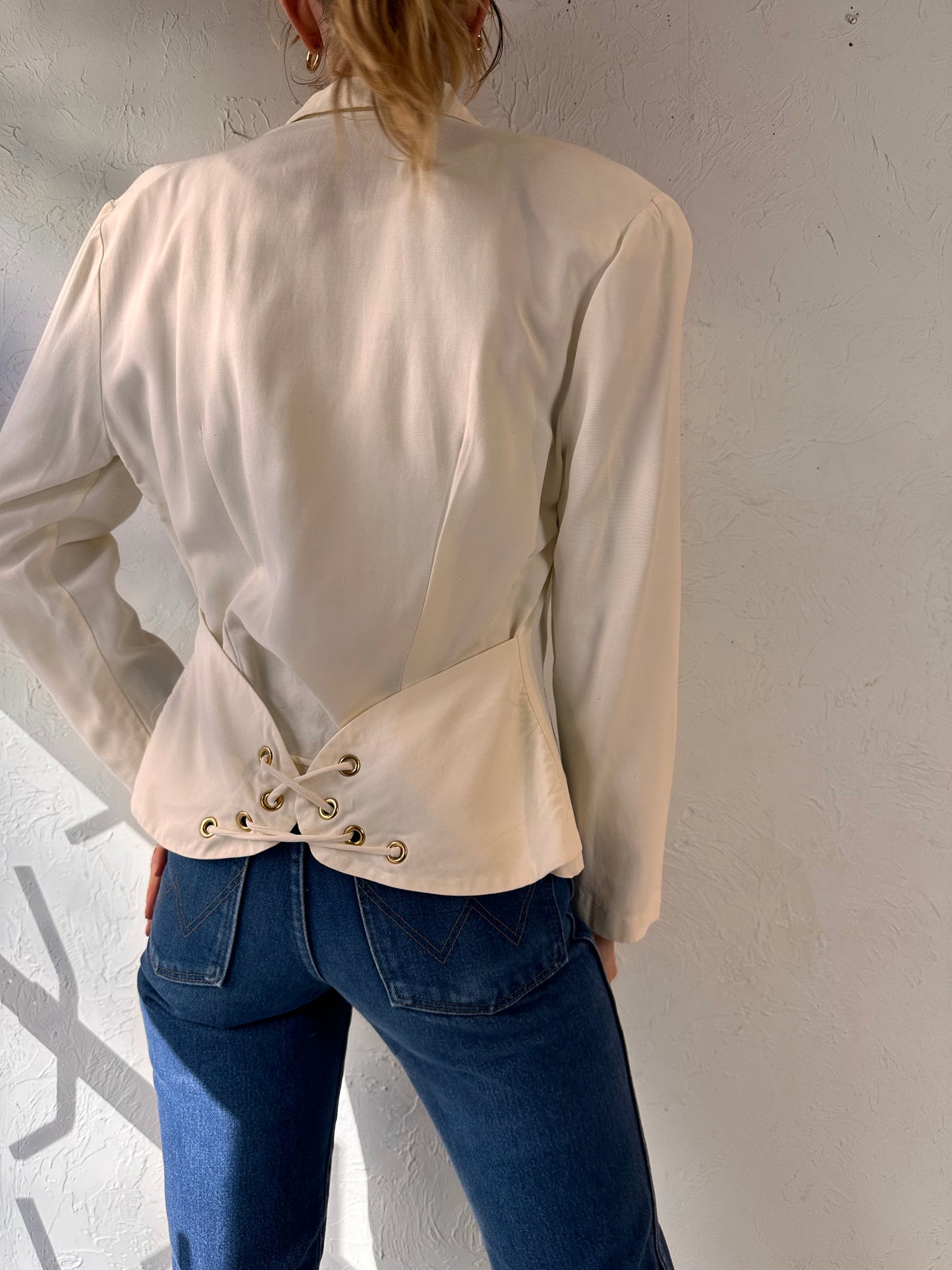 80s 'UXL' White Double Breasted Top / Medium - Large
