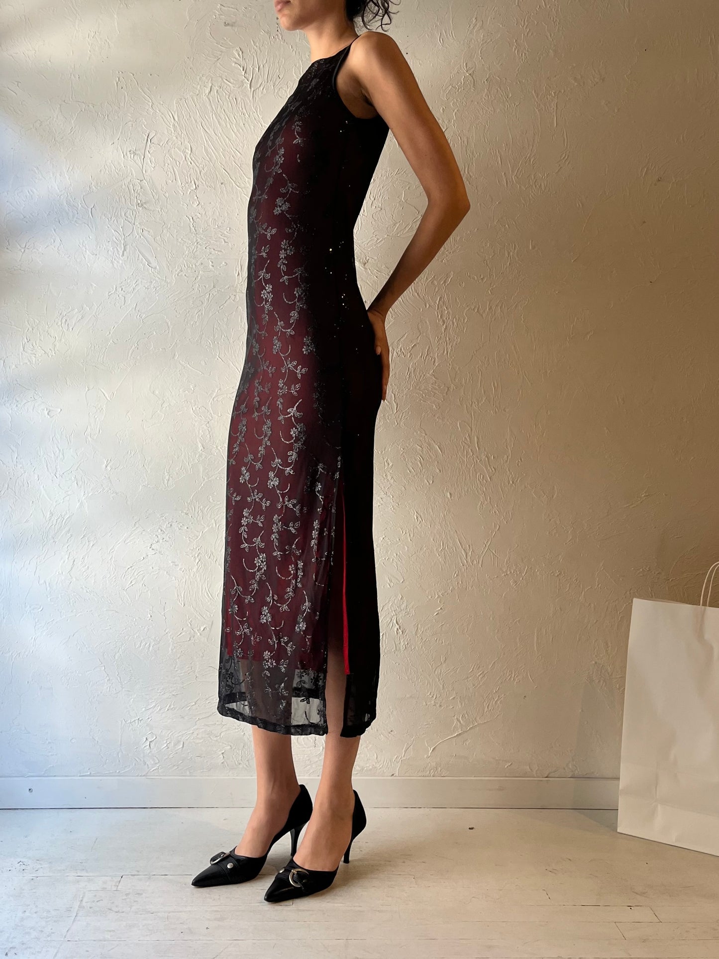 90s ‘Mantique’ Red Sparkly Goth Dress / Medium