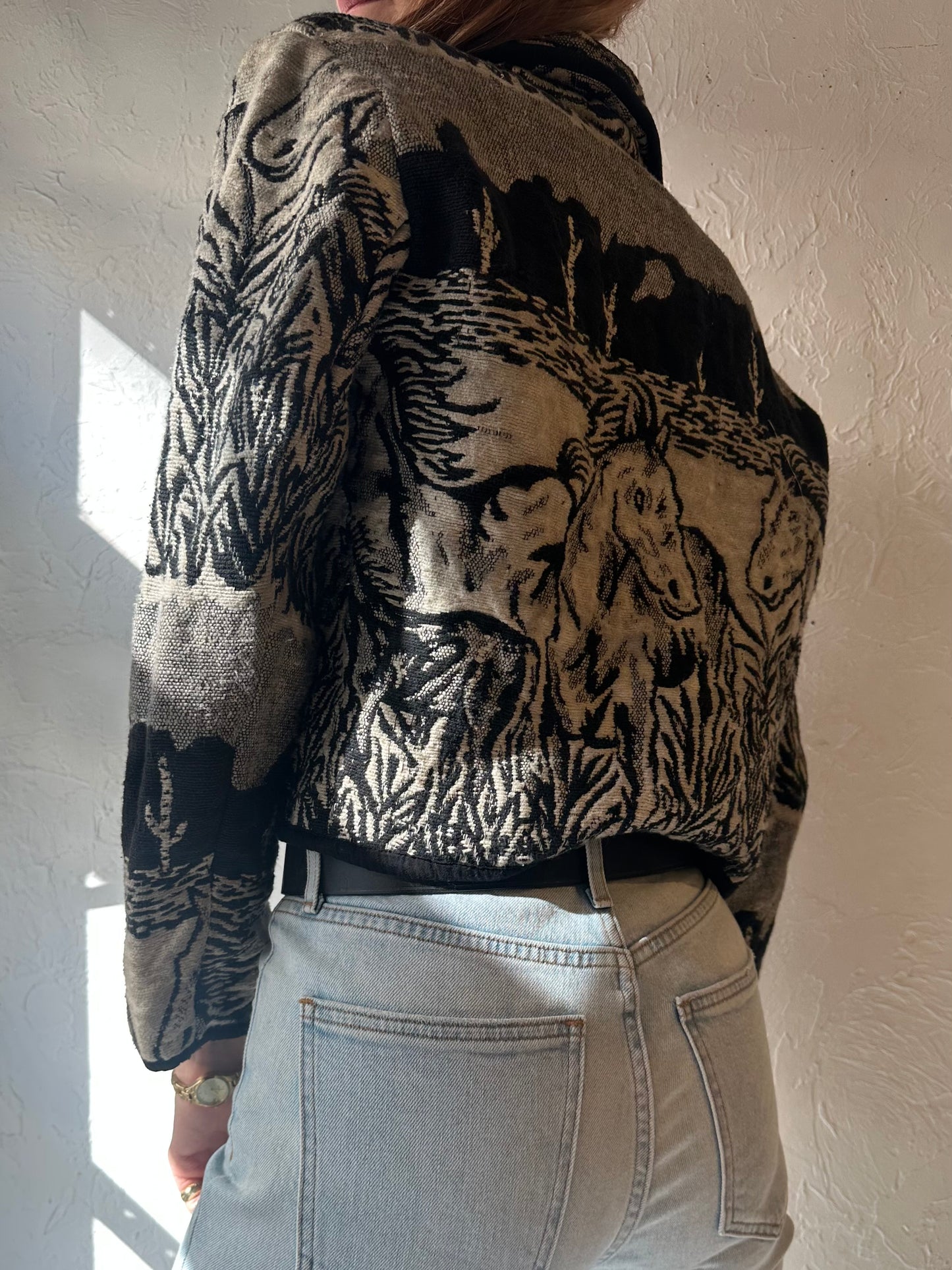 90s 'New Identity' Cropped Horse Tapestry Jacket / Medium