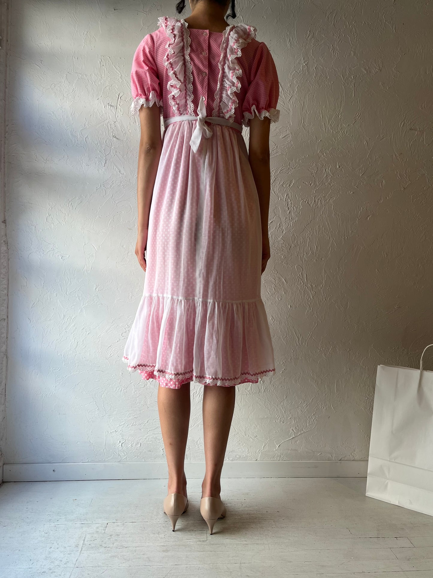 70s ‘Genway’ Pink Puff Sleeve Dress / Small