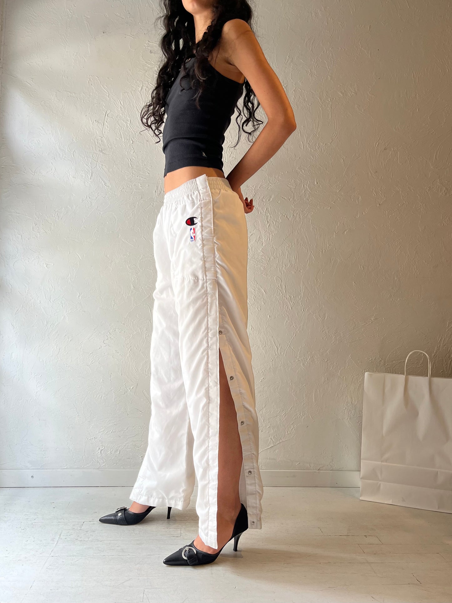 90s ‘Champion Grizzlies’ White Tear Away Track Pants / Small