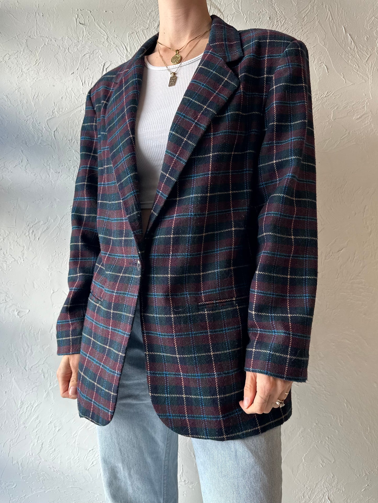 Y2k 'Sag Harbor' Plaid Blazer Jacket / Medium