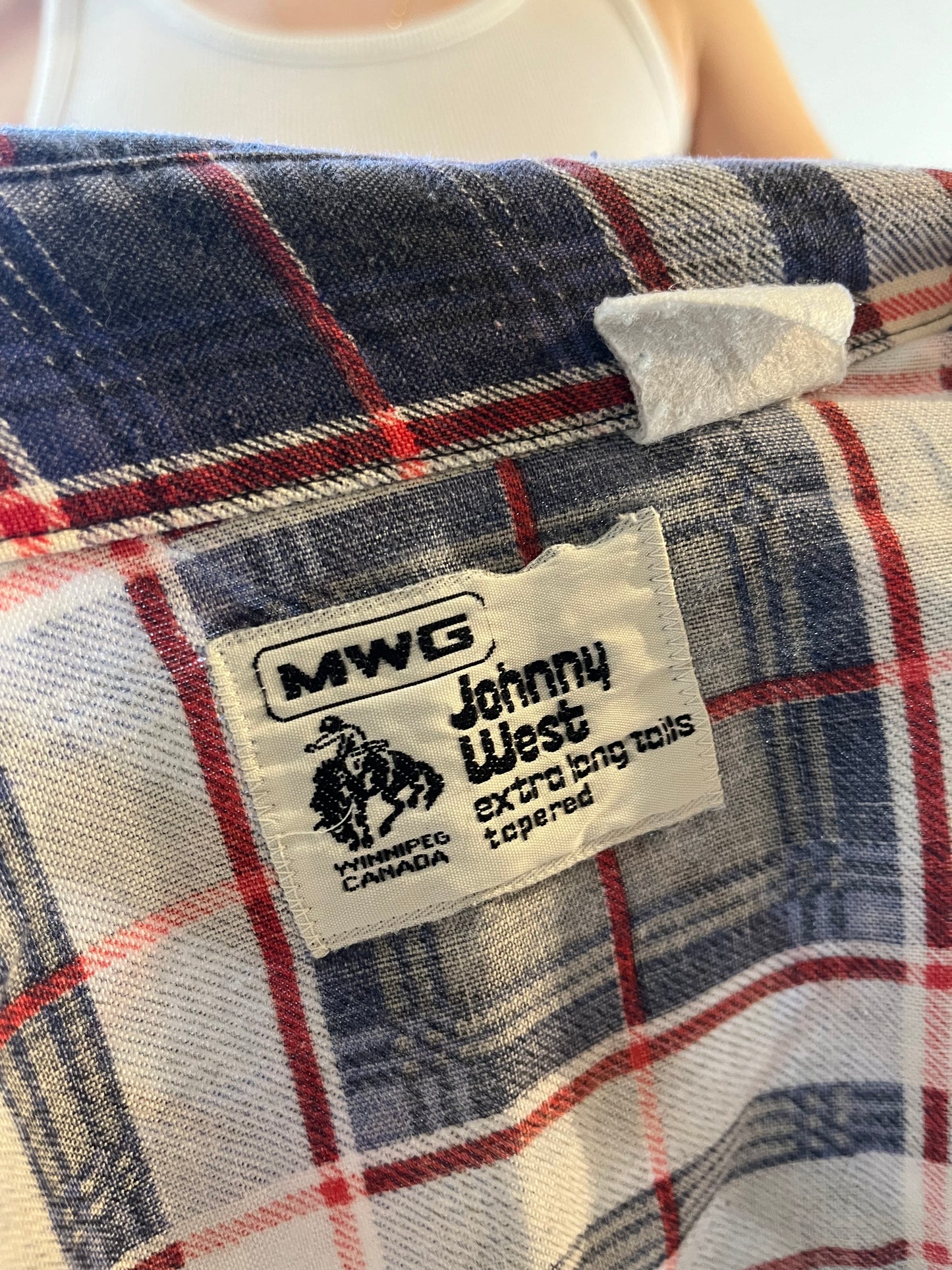 90s 'MWG Johnny West' Blue Plaid Purl Snap Up Shirt / Medium