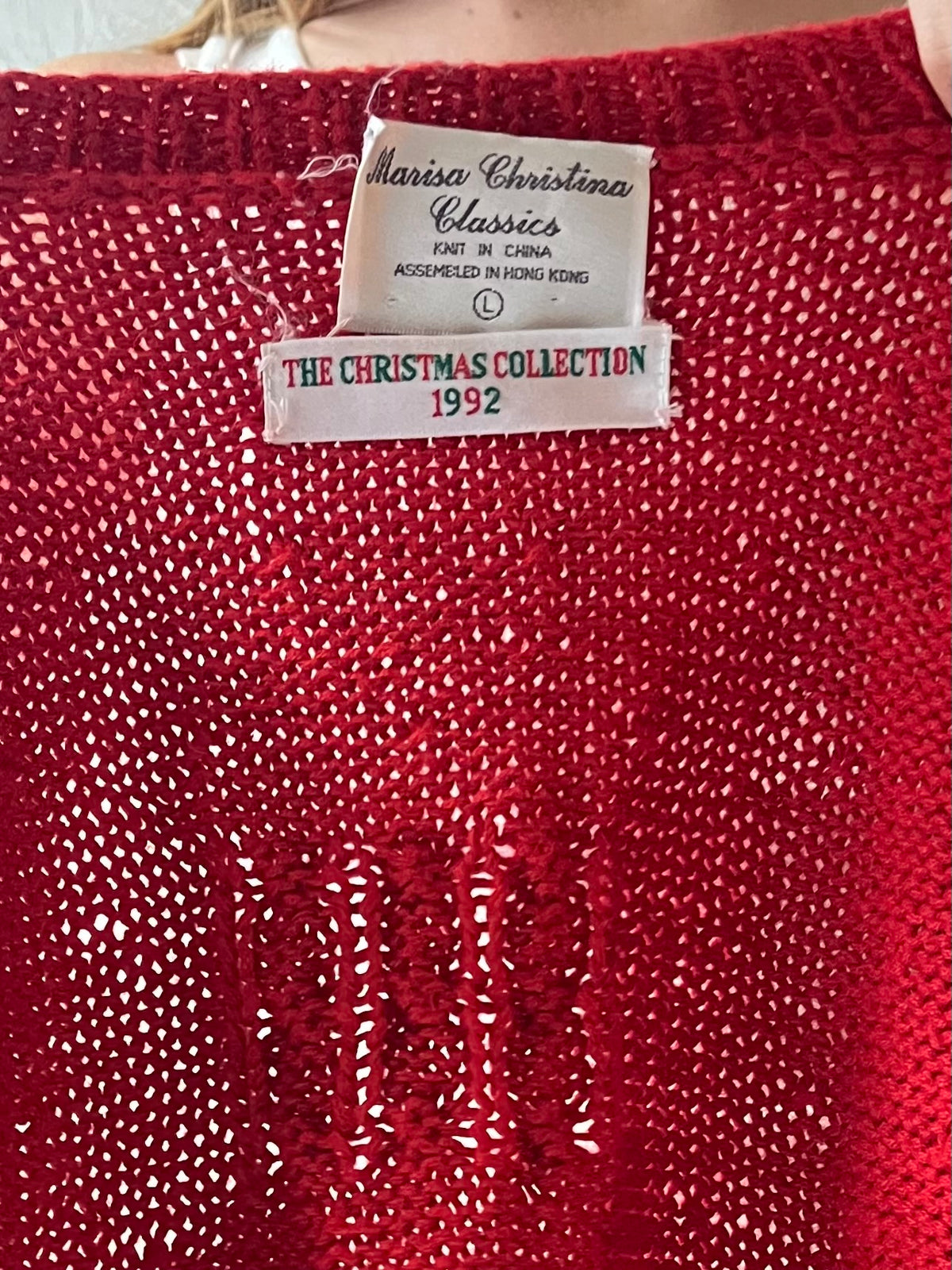 90s 'Marisa Christina' Red Gingerbread House Holiday Cardigan Christmas Novelty Knit Sweater / Medium - Large