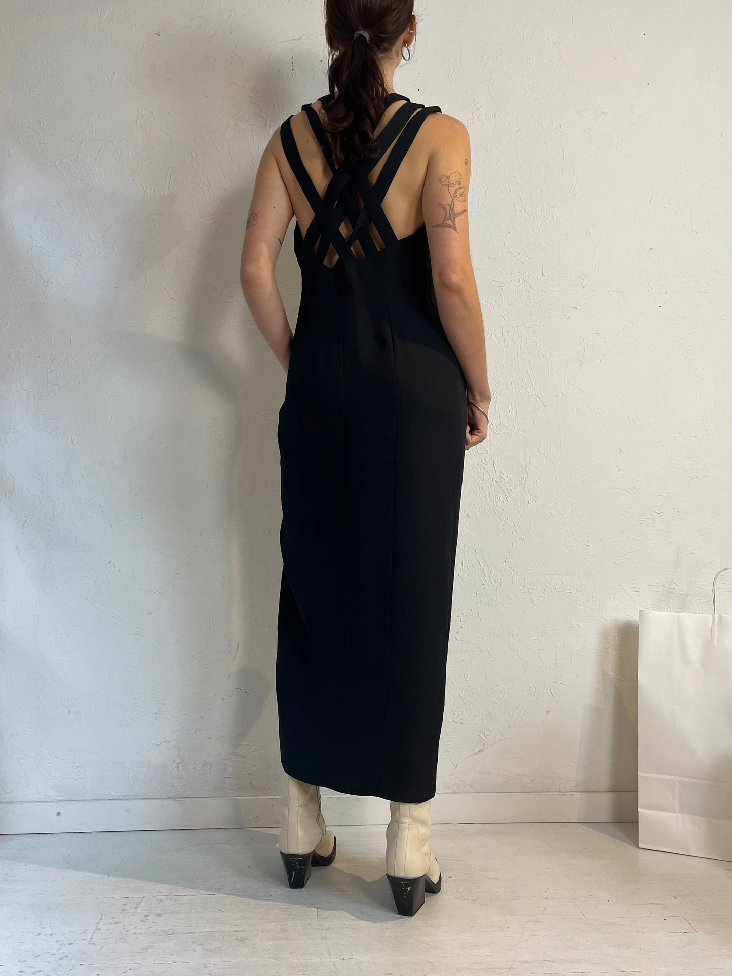 Y2k 'Liz Claiborne' Black Cross Back Beaded Formal Dress / Medium