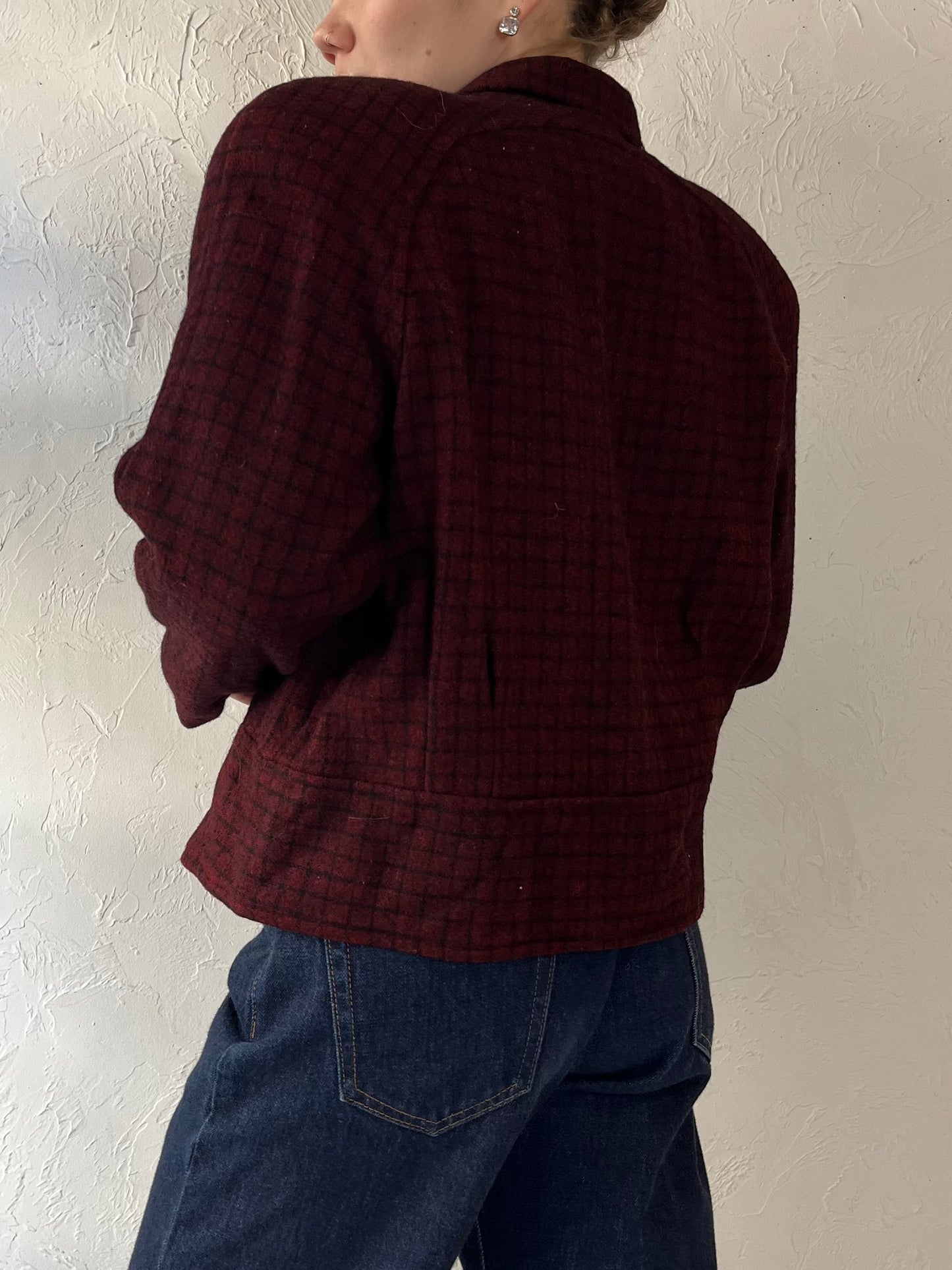 Vintage Cropped Burgundy Wool Jacket / Small