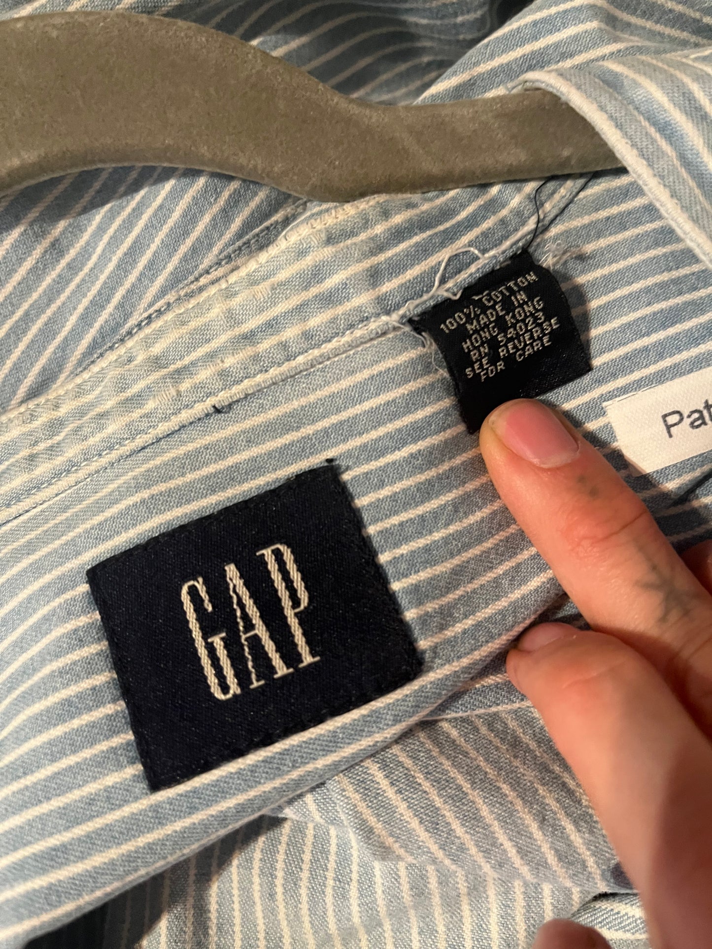 90s 'Gap' Pinstripe Button Up Denim Shirt / Large