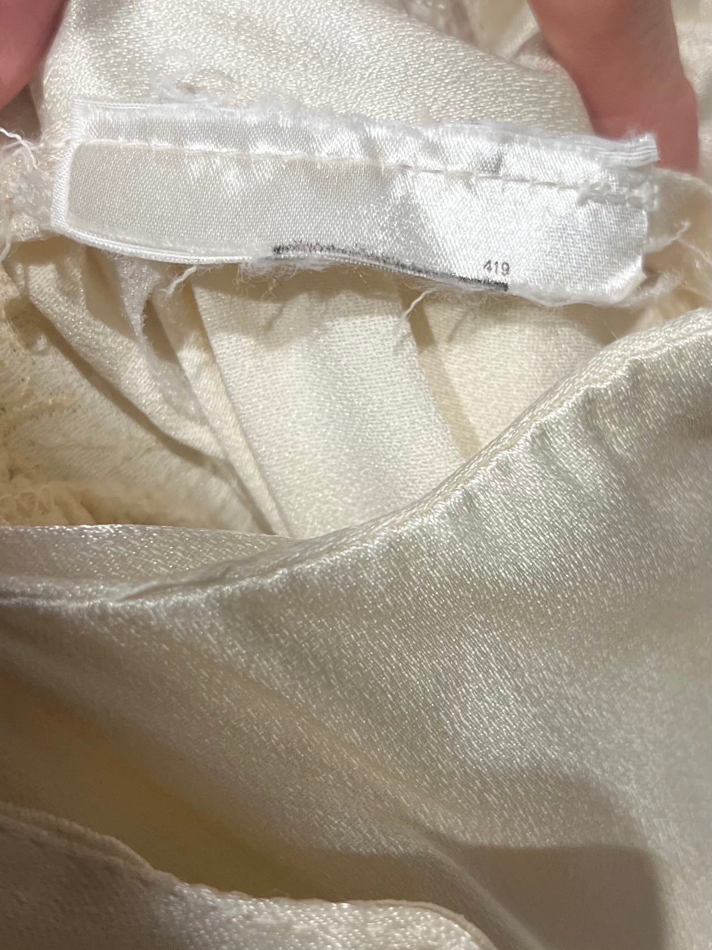 70s 'Gunne Sax' Cream Silky Embroidered Maxi Prom Dress / Medium