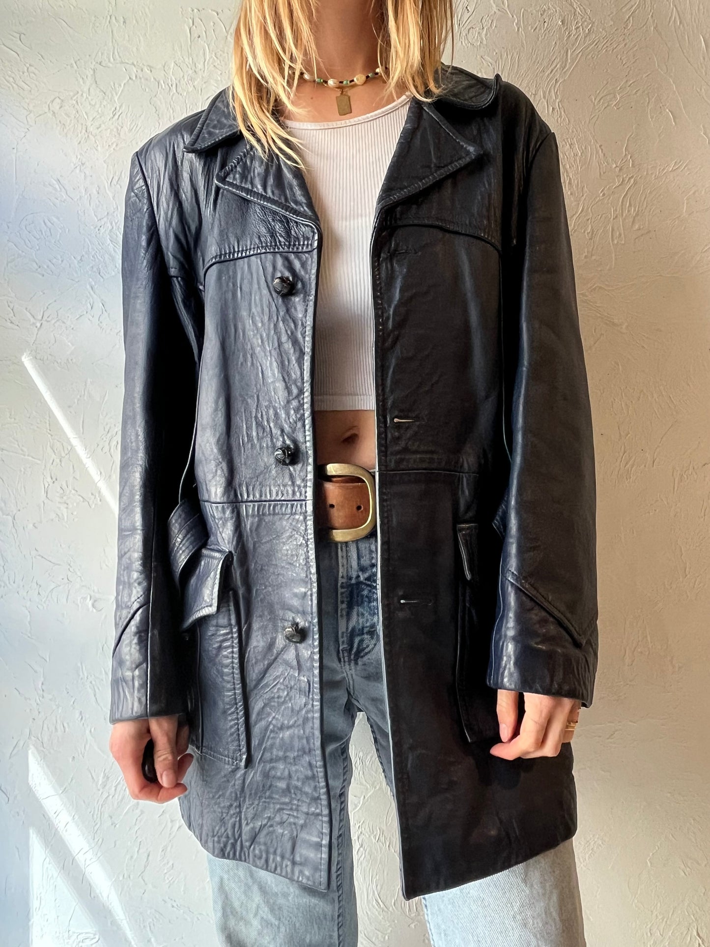 70s ‘Marquis’ Blue Leather Jacket / Medium