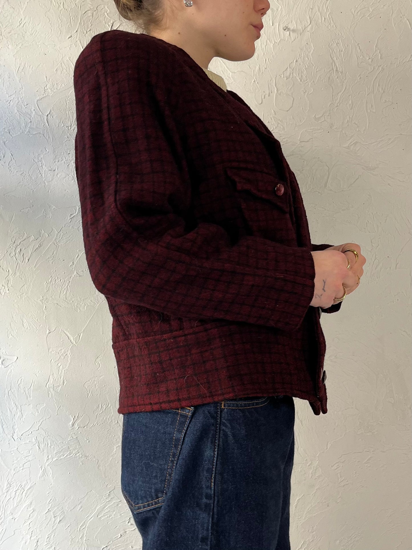 Vintage Cropped Burgundy Wool Jacket / Small