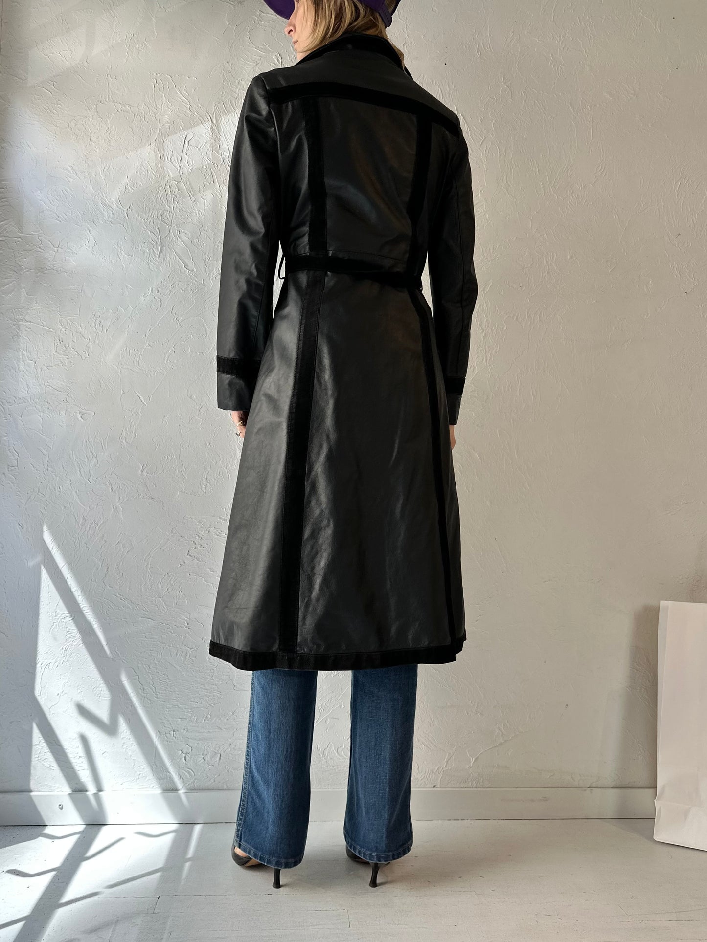 Vintage 'Sears' Black Leather Trench Coat / Small