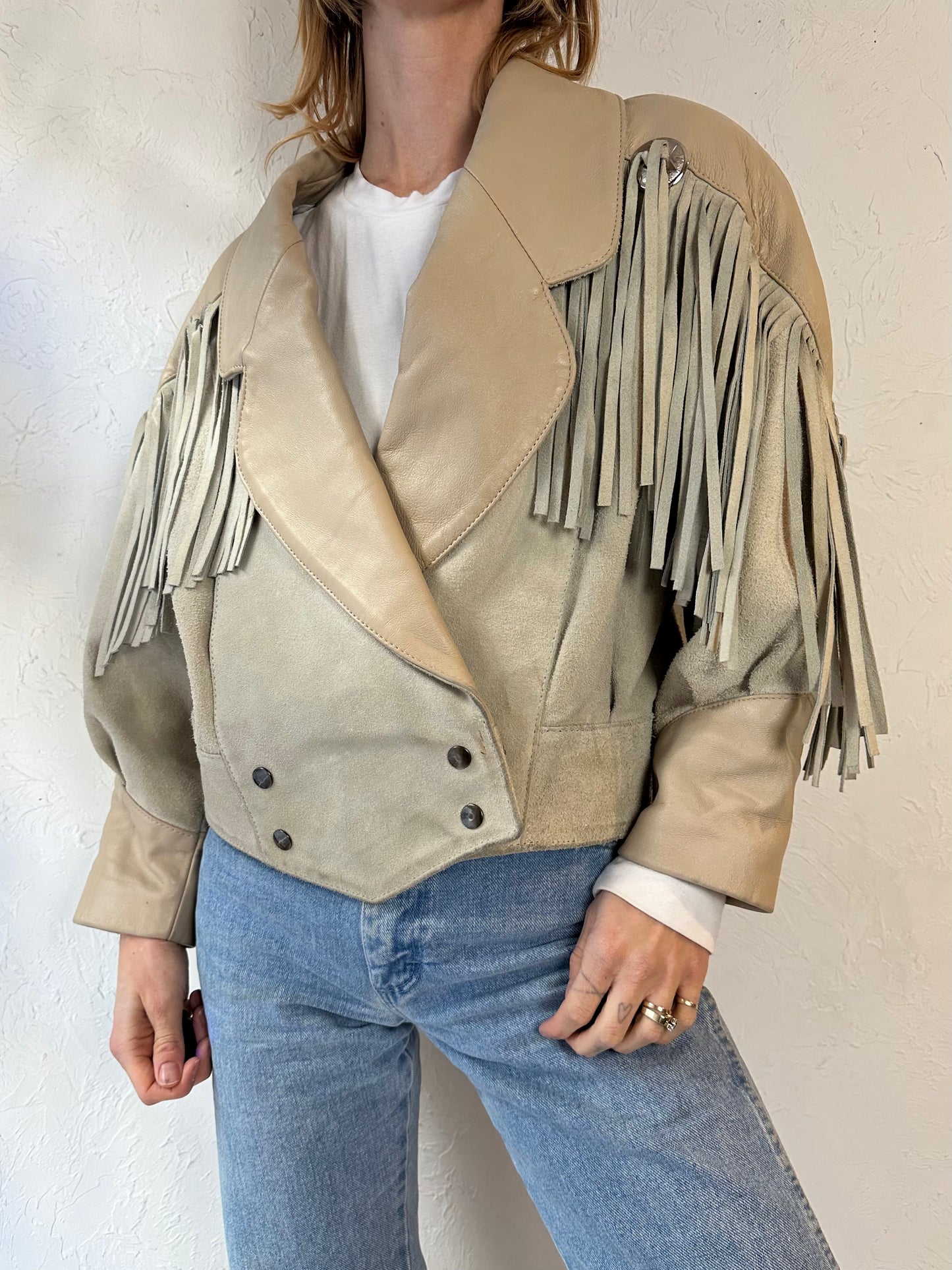 90s 'D'Piel Cevis' Two Tone Suede Leather Fringe Jacket / Medium