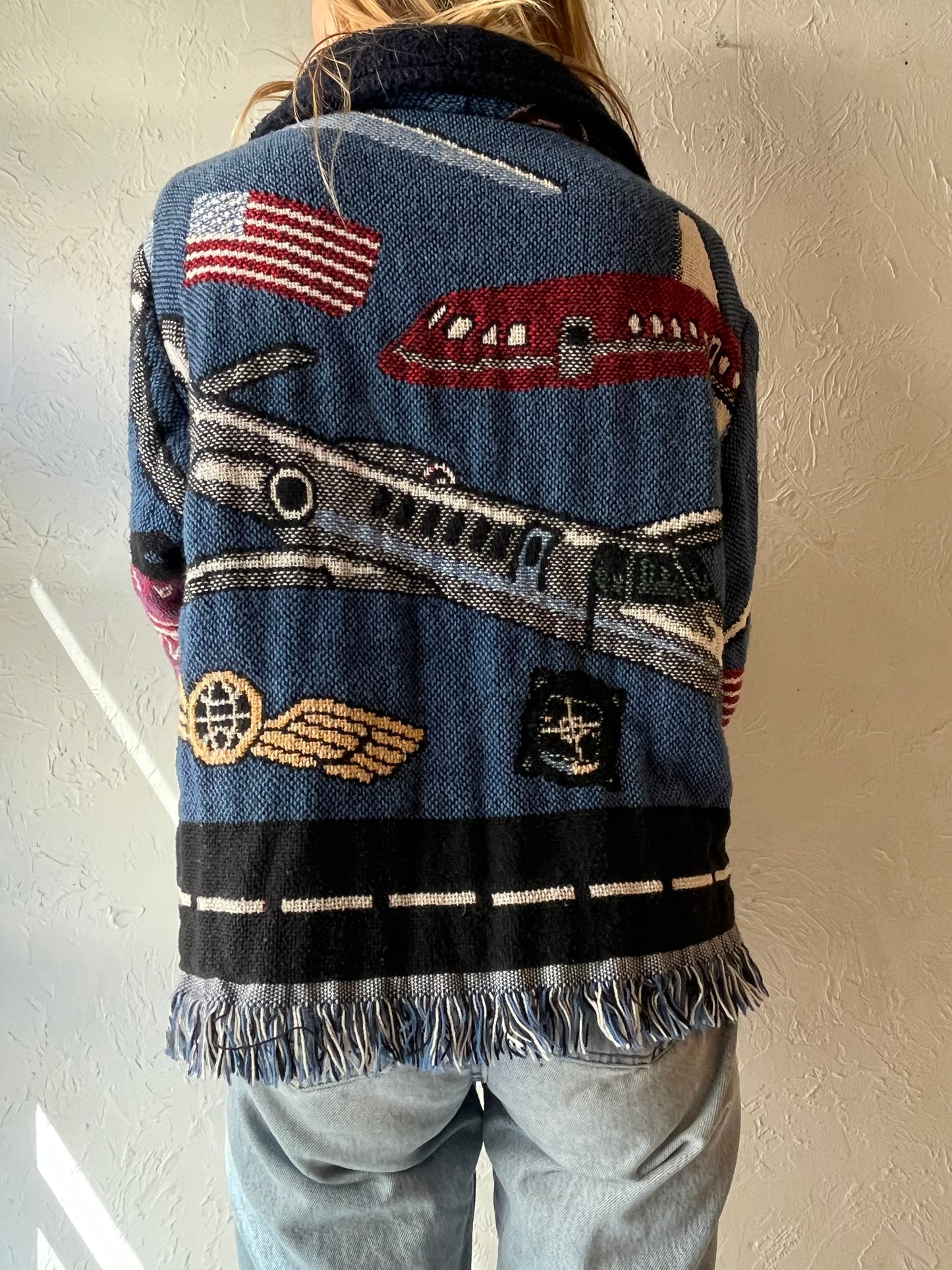 Vintage Aviation Tapestry Blanket Jacket / Medium