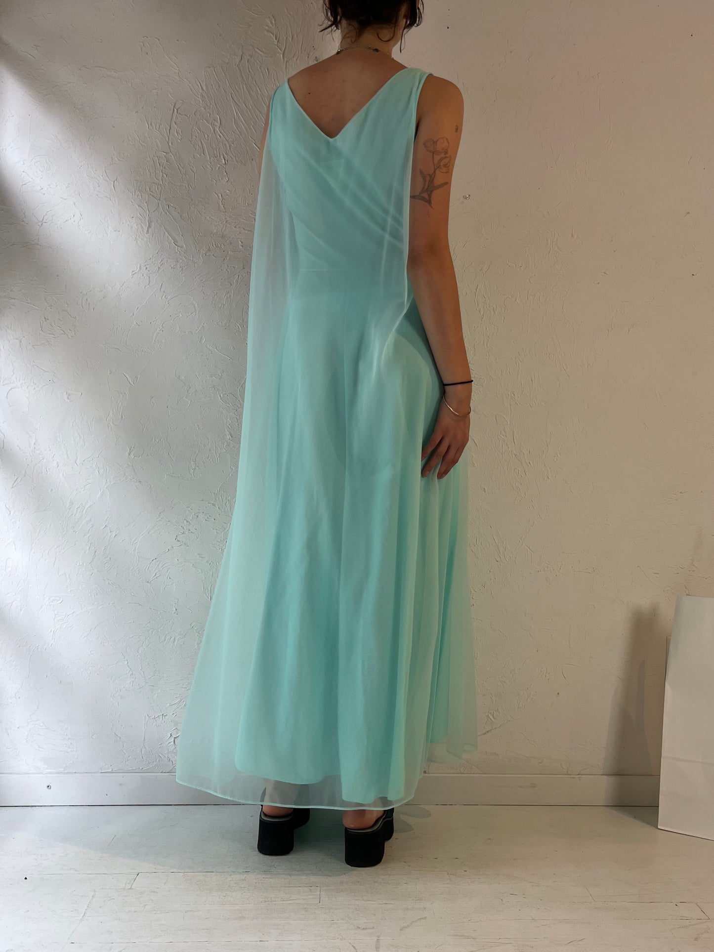 80s 'Linda Lingerie' Blue Night Gown Robe Set / Small - Medium