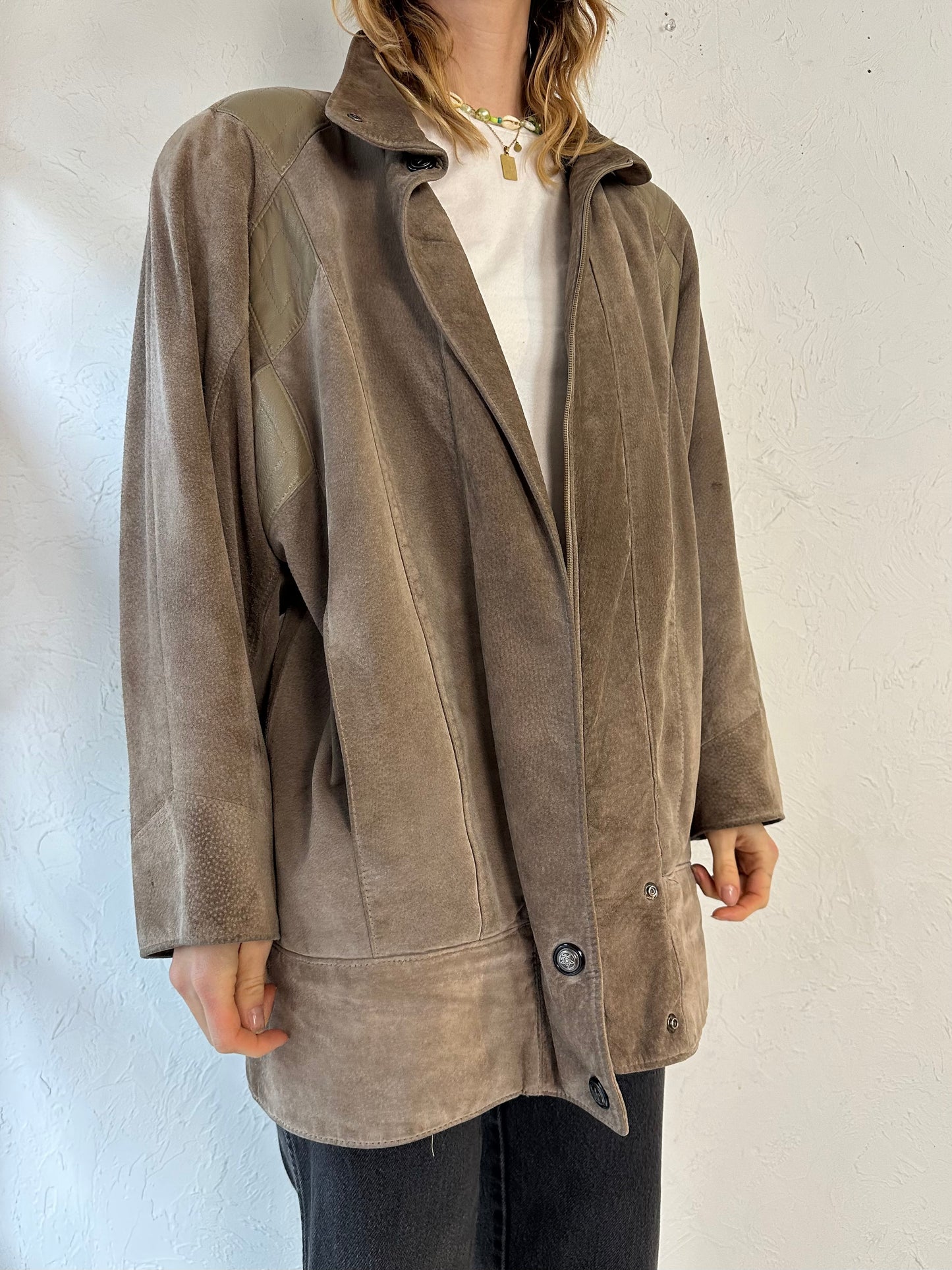 80s 'The Olde Hide House' Beige Suede Leather Jacket / Medium - Large