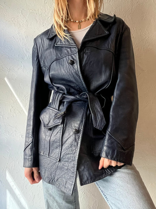 70s ‘Marquis’ Blue Leather Jacket / Medium