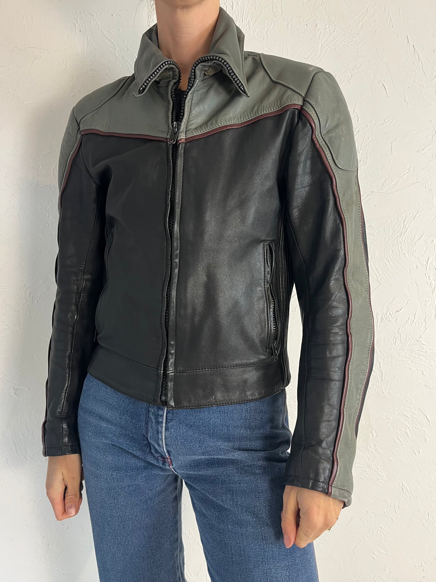 90s 'Tour Lion' Heavy Duty Leather Jacket / Medium