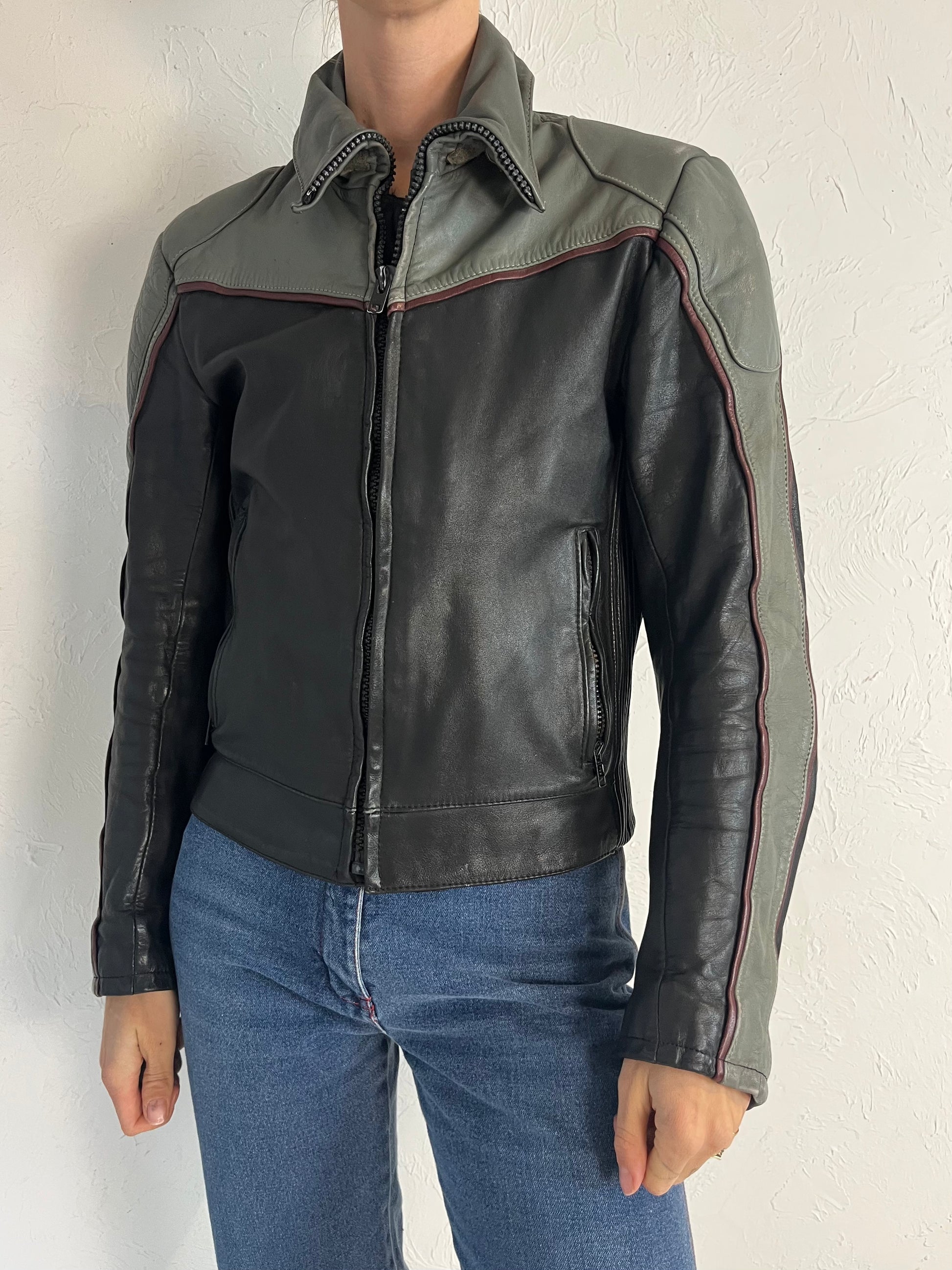90s 'Tour Lion' Heavy Duty Leather Jacket / Medium