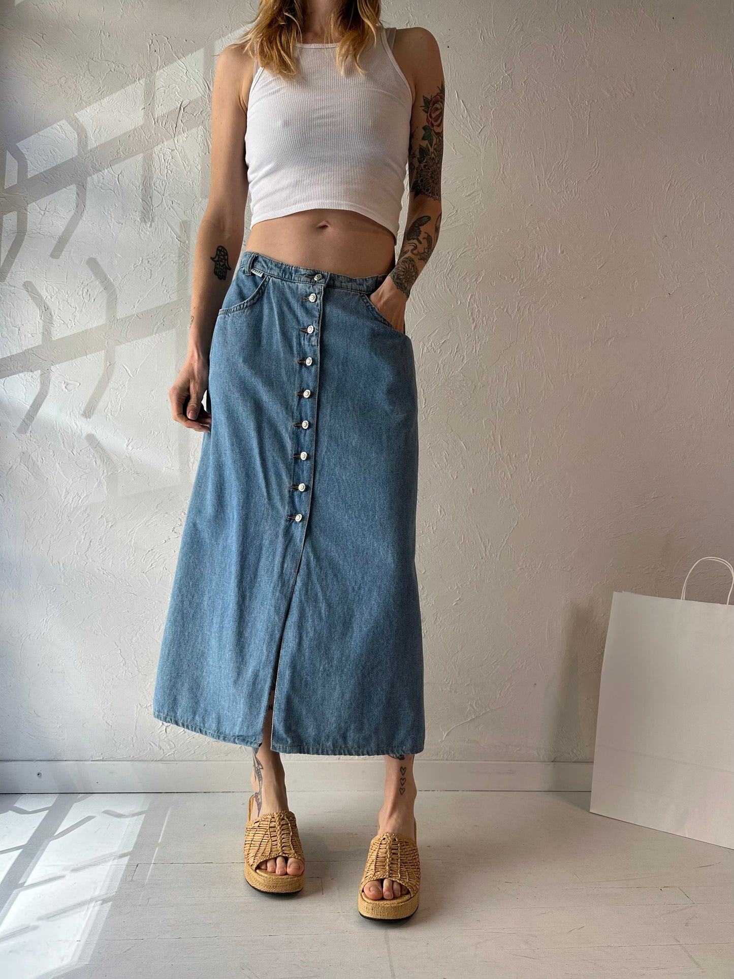 90s 'Pashu' Denim Midi Skirt / Medium