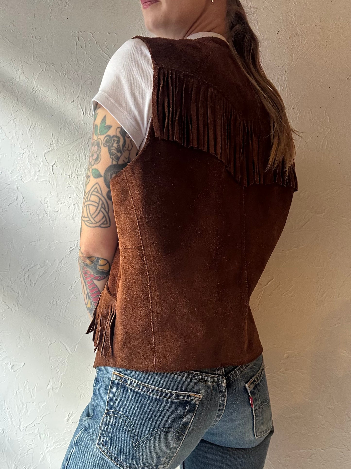 70s 'Levis' Leather Fringe Vest / Medium