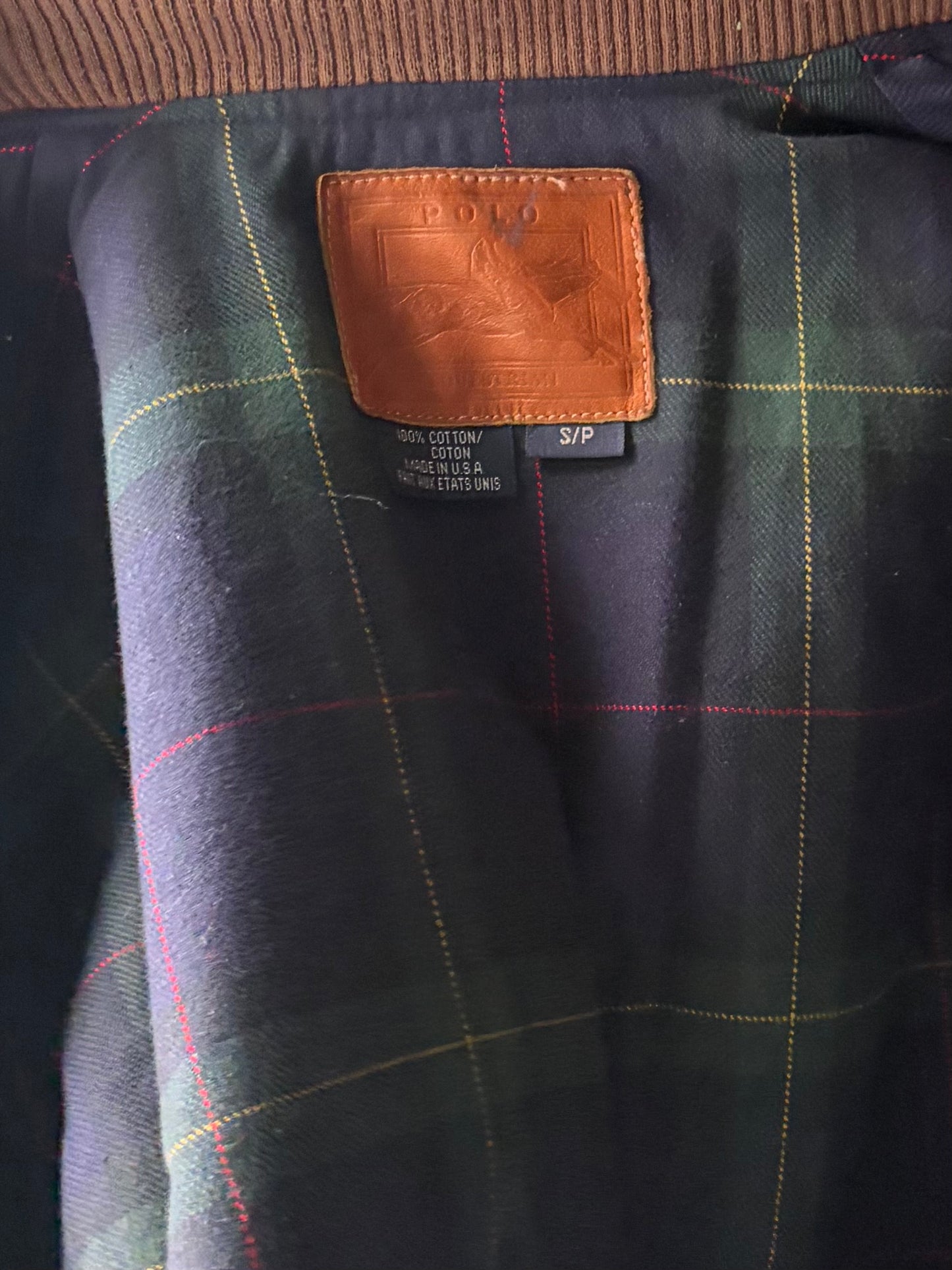 90s 'Polo' Green Equestrian Waxed Cotton Riding Bomber Jacket / Vintage 1990s Retro Country Heritage Field Jacket / Small