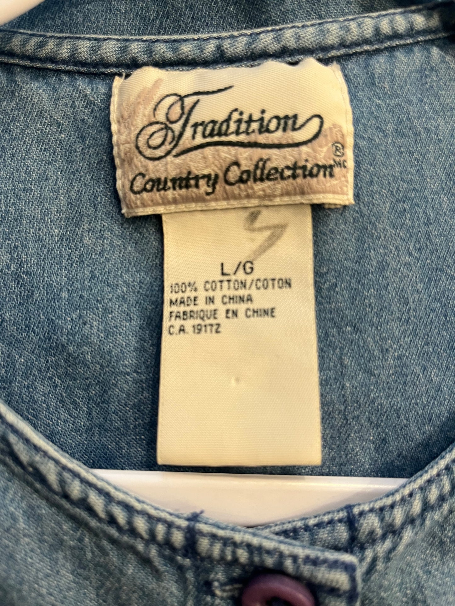 90s 'Traditions' Light Denim Embroidered Cottagecore Western Summer Midi Dress / Large