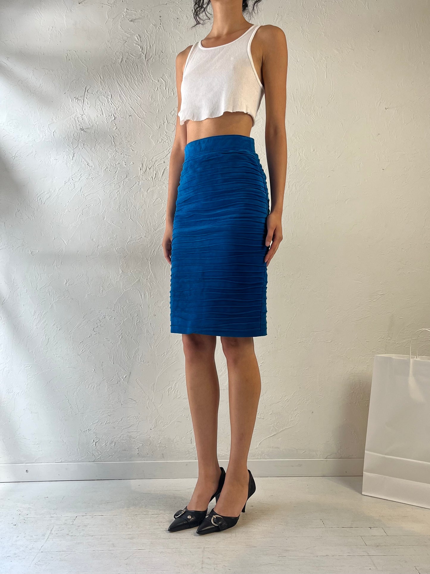 80s ‘Old Mill’ Blue Leather Pencil Skirt / Small