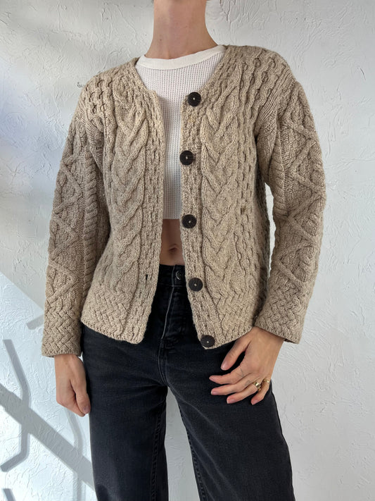 90s 'Carraigdonn' Beige Merino Wool Fishermans Sweater / Small
